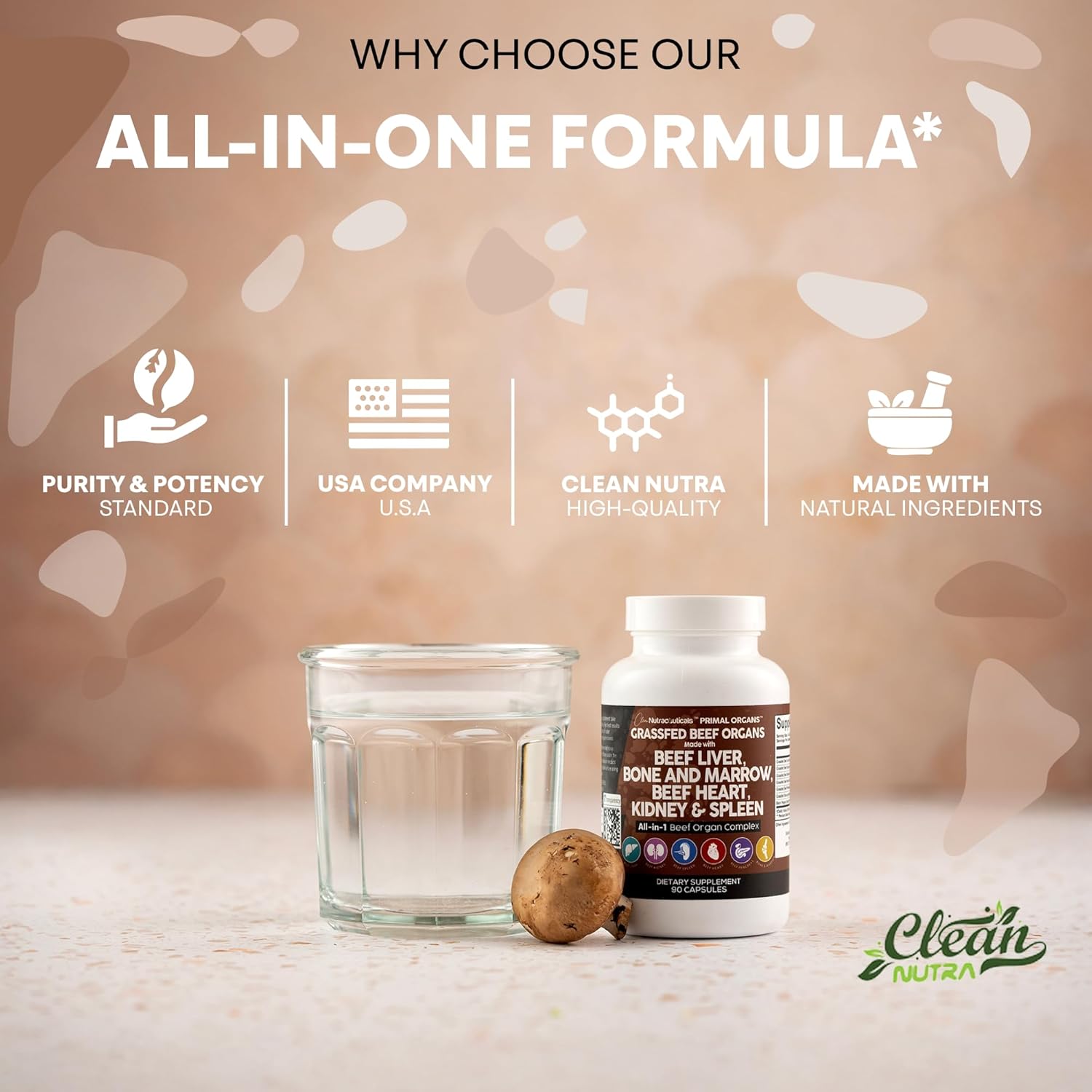 Grass Fed Beef Liver Capsules - Premium Quality Supplement Packed with Desiccated, Beef Heart, Spleen, Pancreas plus Bone & Marrow Dao Enzyme Pills