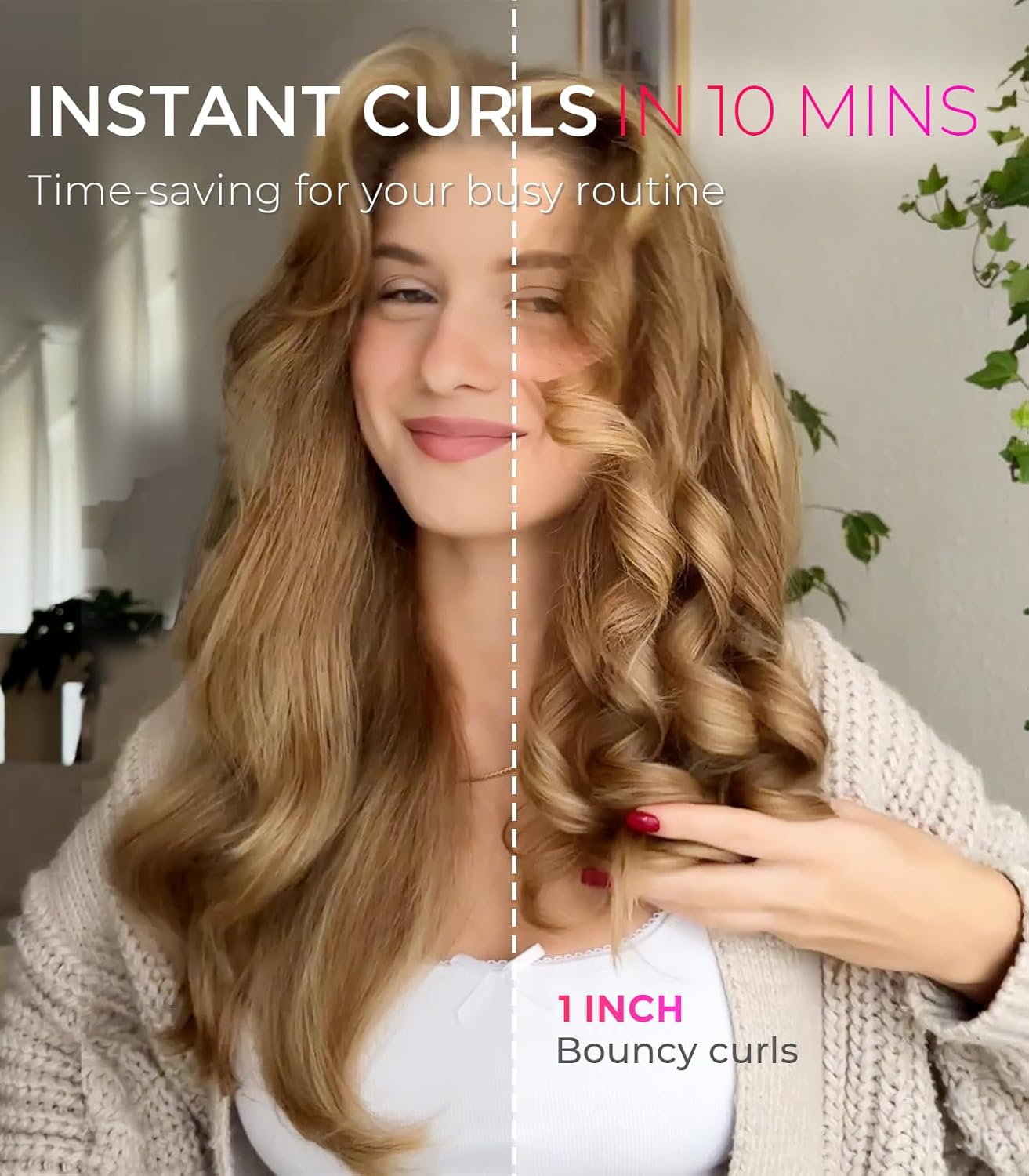 Automatic Rotating Curling Iron -  CURLPRO Beach Waves Curling Wand, Portable Hair Curler, 500 Million Ionic, Dual Voltage & Lightweight for Travel, Ceramic Coating, 1 Inch, Metallic Gray