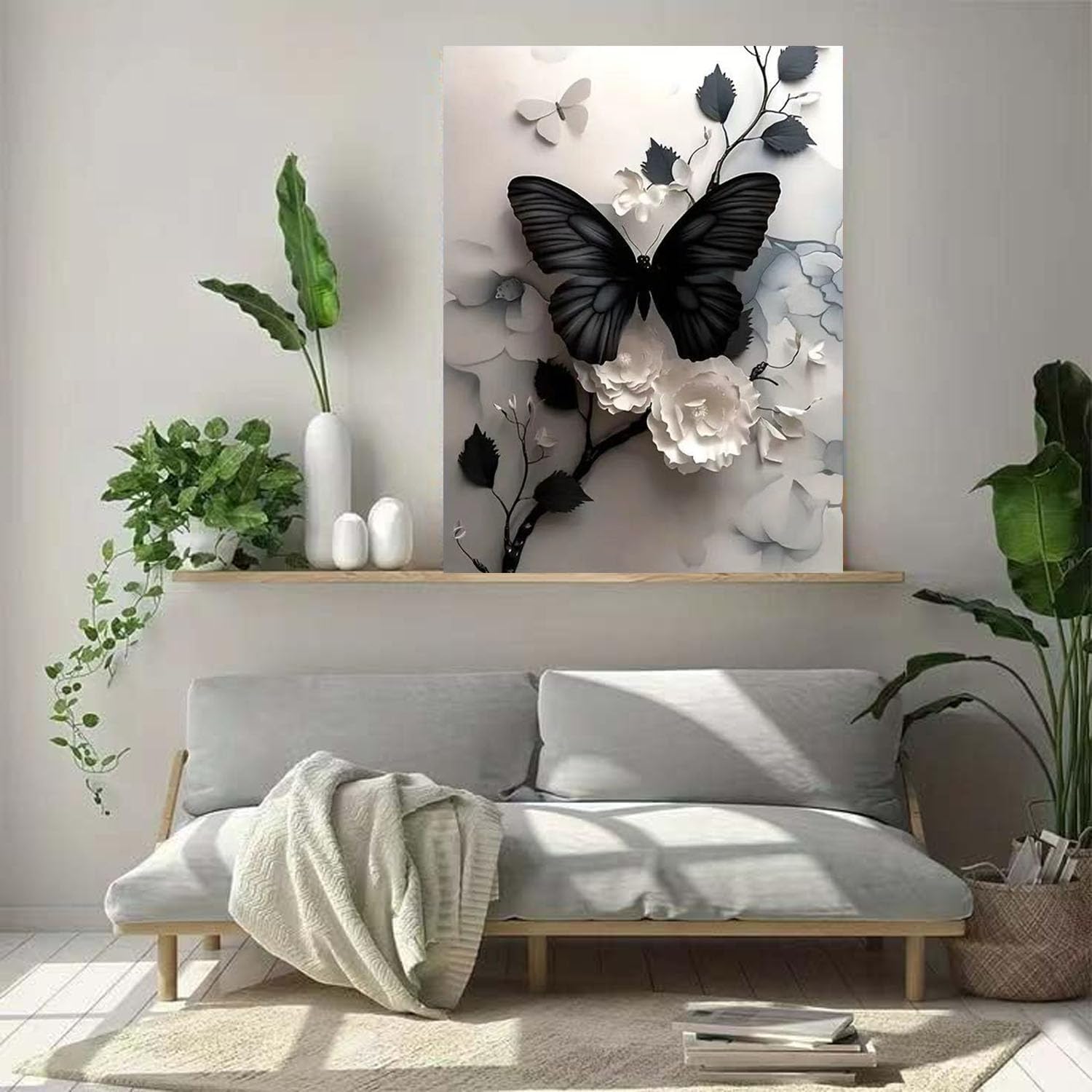 Butterfly Flower Diamond Art Kits for Adults,5D Full round Drill Diamond Painting Kits for Beginners,Diy Diamond Dots Paintings Picture Arts Craft for Adults,Home Wall Decor 12 X 16Inch
