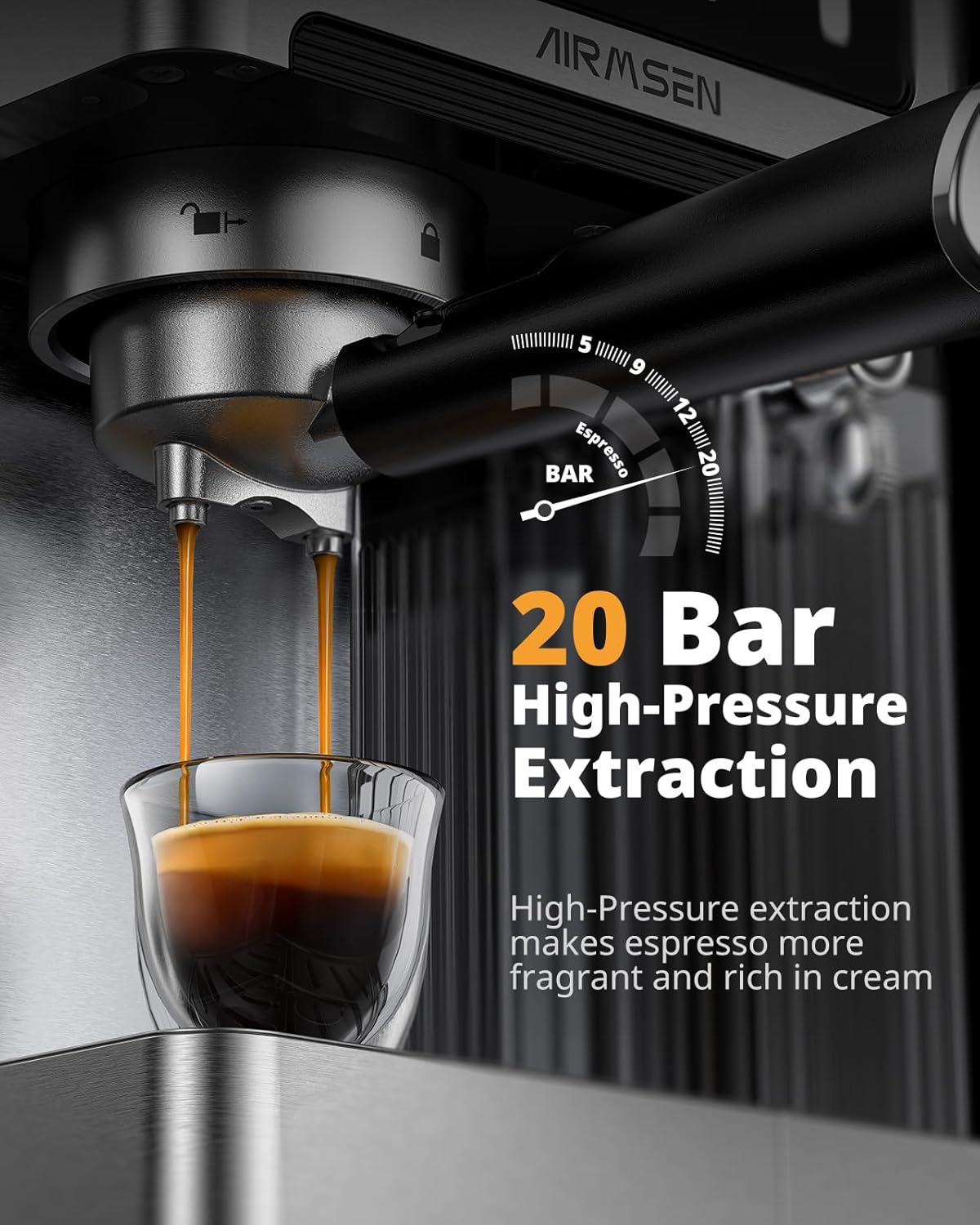 20 Bar Espresso Machine with Automatic Milk Frother, Cappuccino & Latte Coffee Maker with Quick Brew Dual Boiler (1350W + 1000W), Stainless Steel, 60Oz Water Tank, Touchscreen