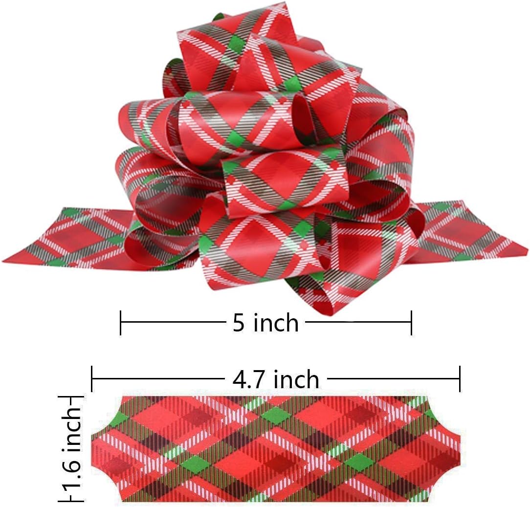 24PCS Christmas Bows for Gift Wrapping, 5” Xmas Pull Bows with Ribbon Wrap Accessory for Present, Florist, Bouquet, Hamper, Basket Decor, Easy to Assemble