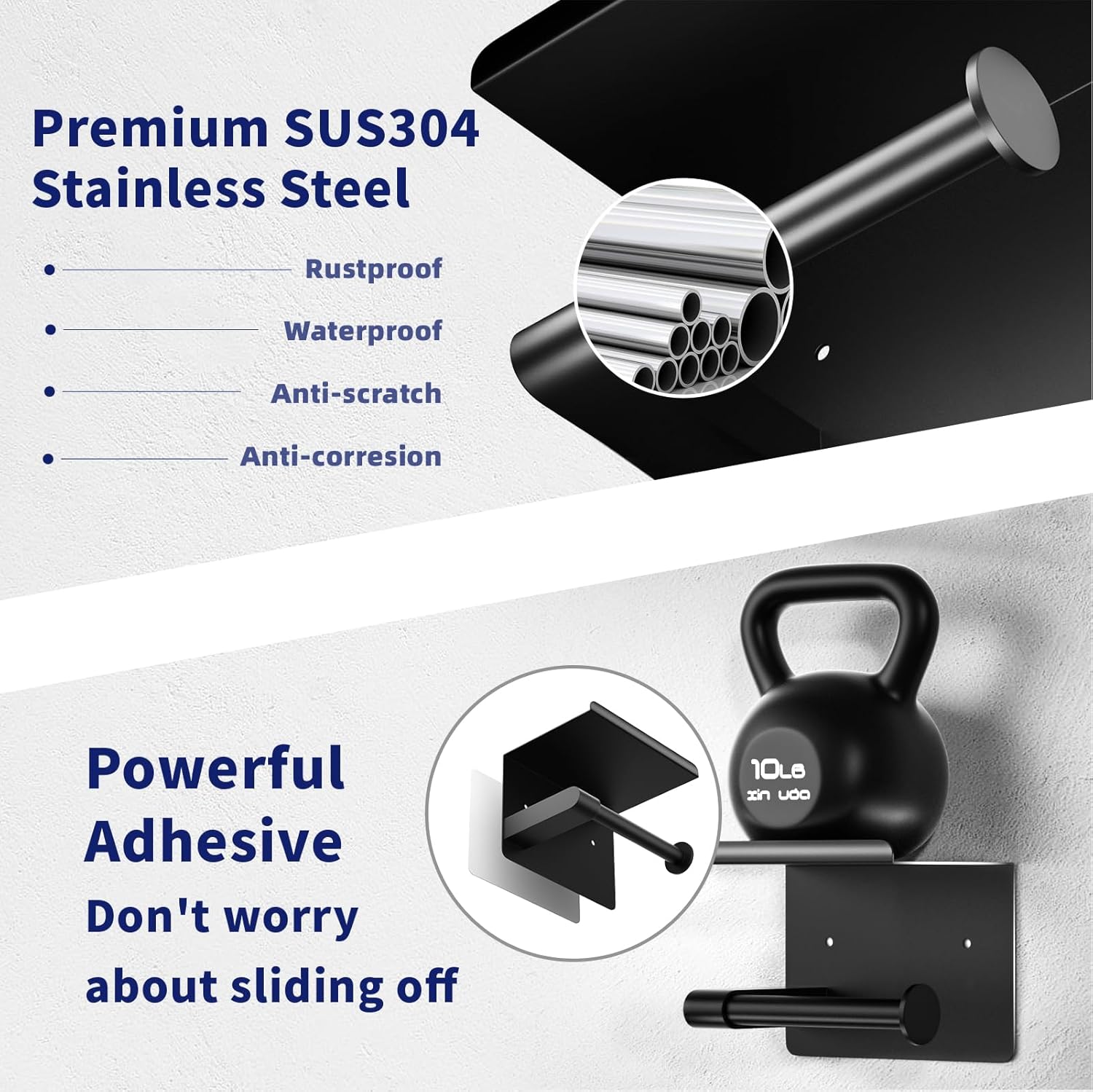 Matte Black Toilet Paper Holder with Shelf, Fits Mega Rolls, Rustproof Stainless Steel, Self Adhesive Wall Mount Toilet Paper Roll Holder, for Bathroom, Washroom, Kitchen, RV