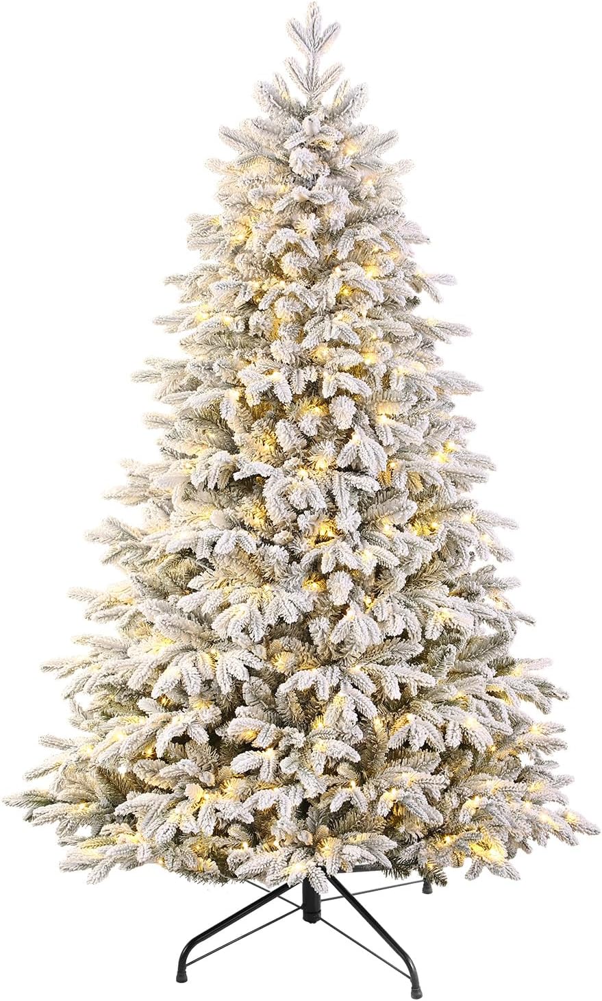7.5Ft Flocked Cedar Christmas Tree Prelit with Remote Control, RGB & Warm White Lights, Modern Luxury Design with Full Flocked Snowy Branches for Home, Office, Party Decor, 7.5 FT