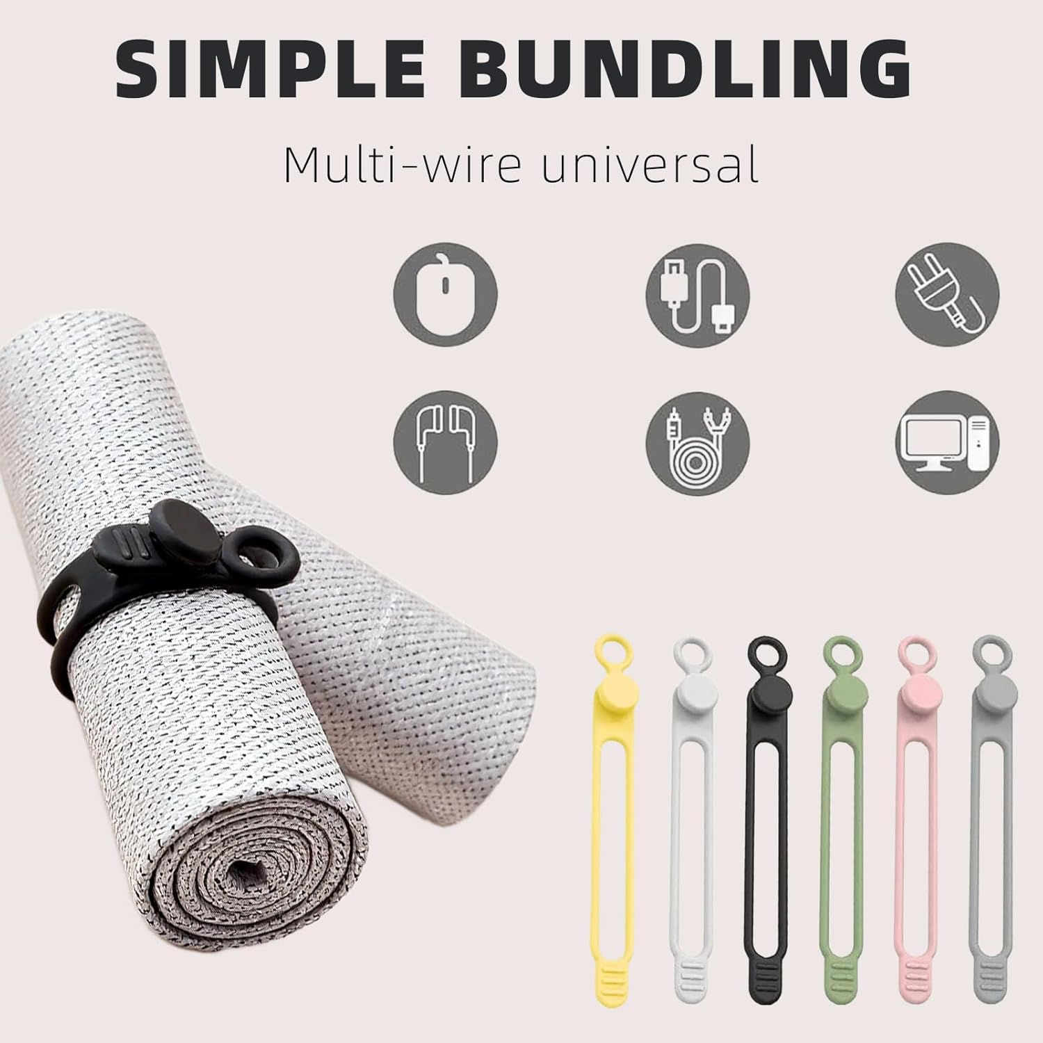 Data Cable Organizer, 2025 New Elastic Silicone Cable Straps Cord Organizer, Reusable Cable Ties Wire Organizer for Bundling and Fastening Earphone, Phone Charger (6 Pcs)