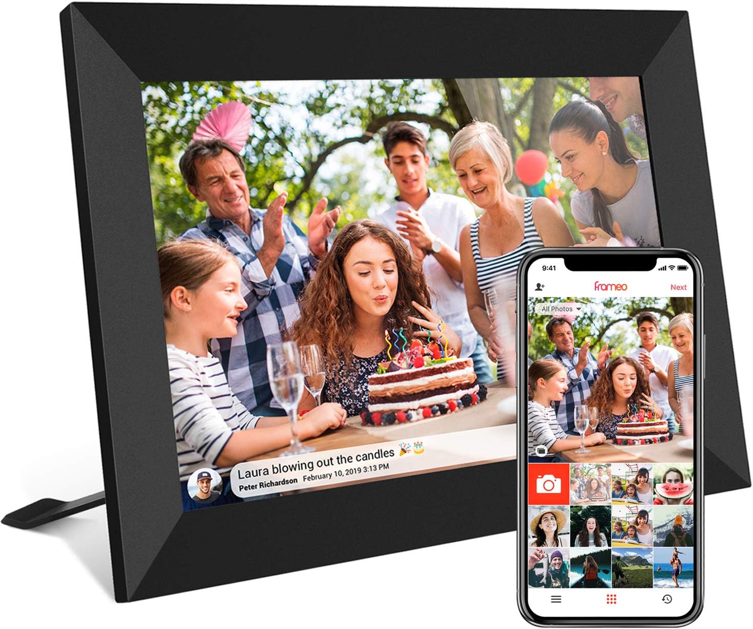 32GB FRAMEO 10.1 Inch Smart Wifi Digital Photo Frame 1280X800 IPS LCD Touch Screen, Auto-Rotate Portrait and Landscape, Built in 32GB Memory, Share Moments Instantly via Frameo App from Anywhere