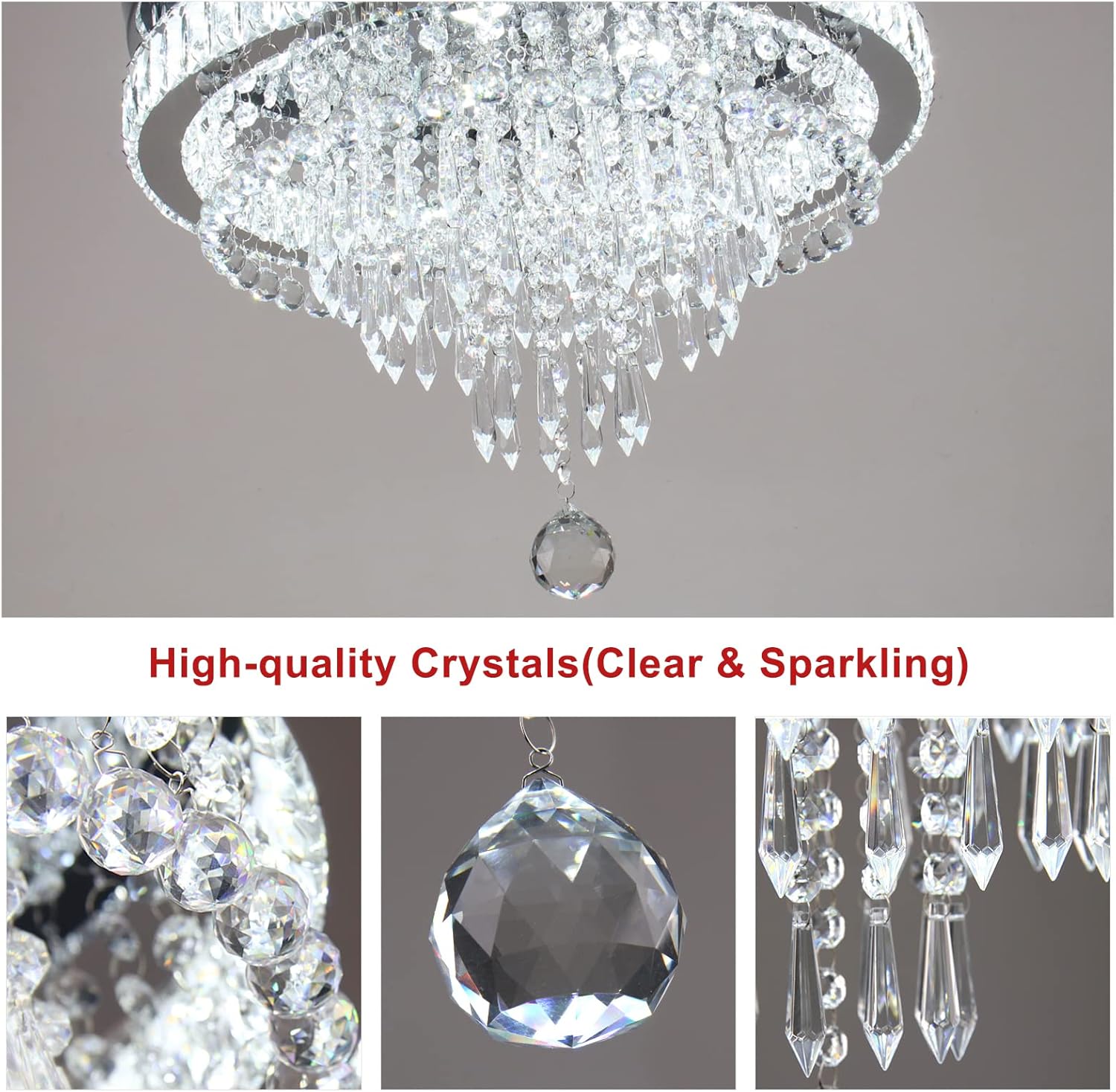19.7" Crystal Chandeliers Crystal Ceiling Light Fixtures Modern Flush Mount Light LED Chandelier Lamp for Living Room Bedroom Dining Room 6500K Cool White