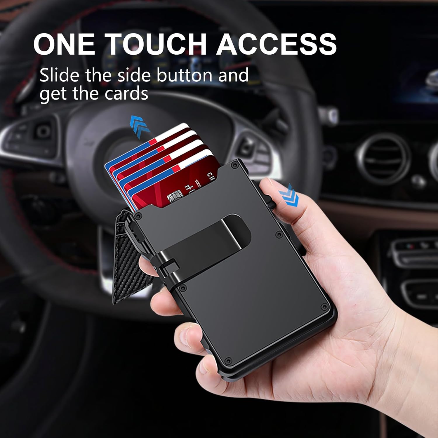 Airtag Wallet for Men, Mens Smart Wallet for Air Tag RFID Blocking, Minimalist Bifold Pop up Aluminum Credit Card Case Holder 12+ Cards with ID Window, Gift for Men, No Airtag Included, Carbon Fiber