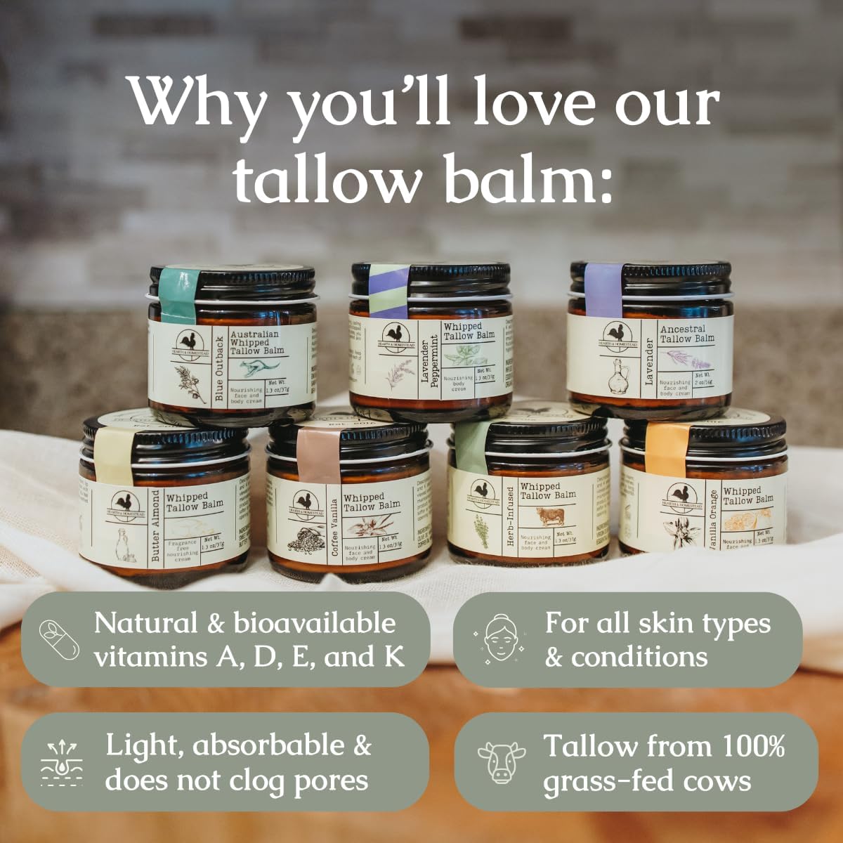 : Handmade Whipped Tallow Balm (Unscented/Herb-Infused) - Organic Body Butter with Infused Olive Oil, for Eczema, Rosacea, Baby - 1.3 Oz