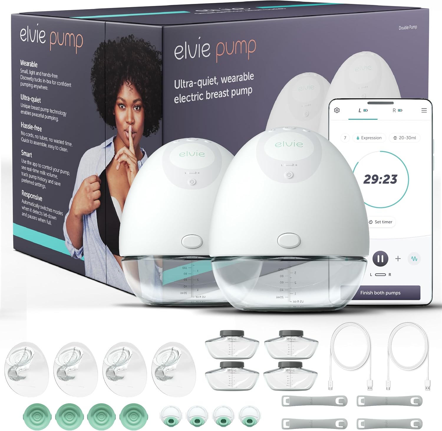 - Double, Wearable Breast Pump W/App - the Smallest & Quietest - Portable - Hands Free & Discreet - Automated W/Four Personalized Settings - Includes 3 Sets of Breast Shields