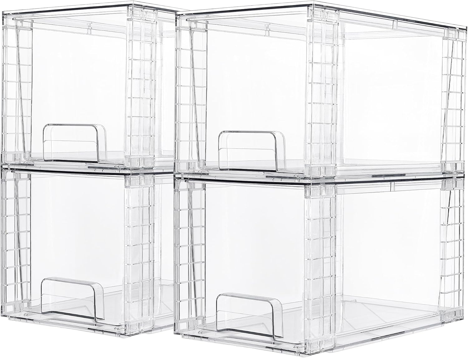 4 Pack Large Stackable Storage Drawers,Easily Assemble Acrylic Bathroom Closet Undersink Organizers and Storage,Plastic Bins for Kitchen Cabinets,Pantry,Makeup,Medicine Organization