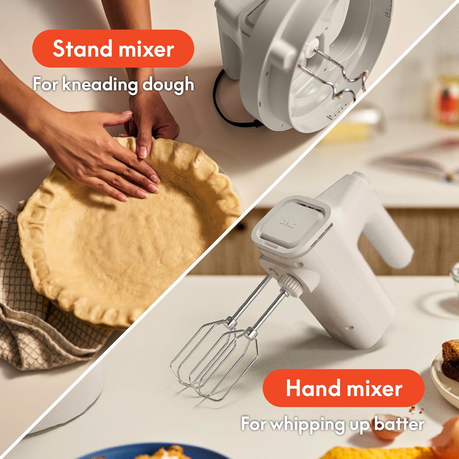 3.5 Qt Hand & Stand Mixer, 2 in 1 Electric Mixer with Bowl, Dough Hook, Whisk & Egg Beater, Multifunctional Handheld Blender & Mixer for Baking, 200 Watt, Oatmilk