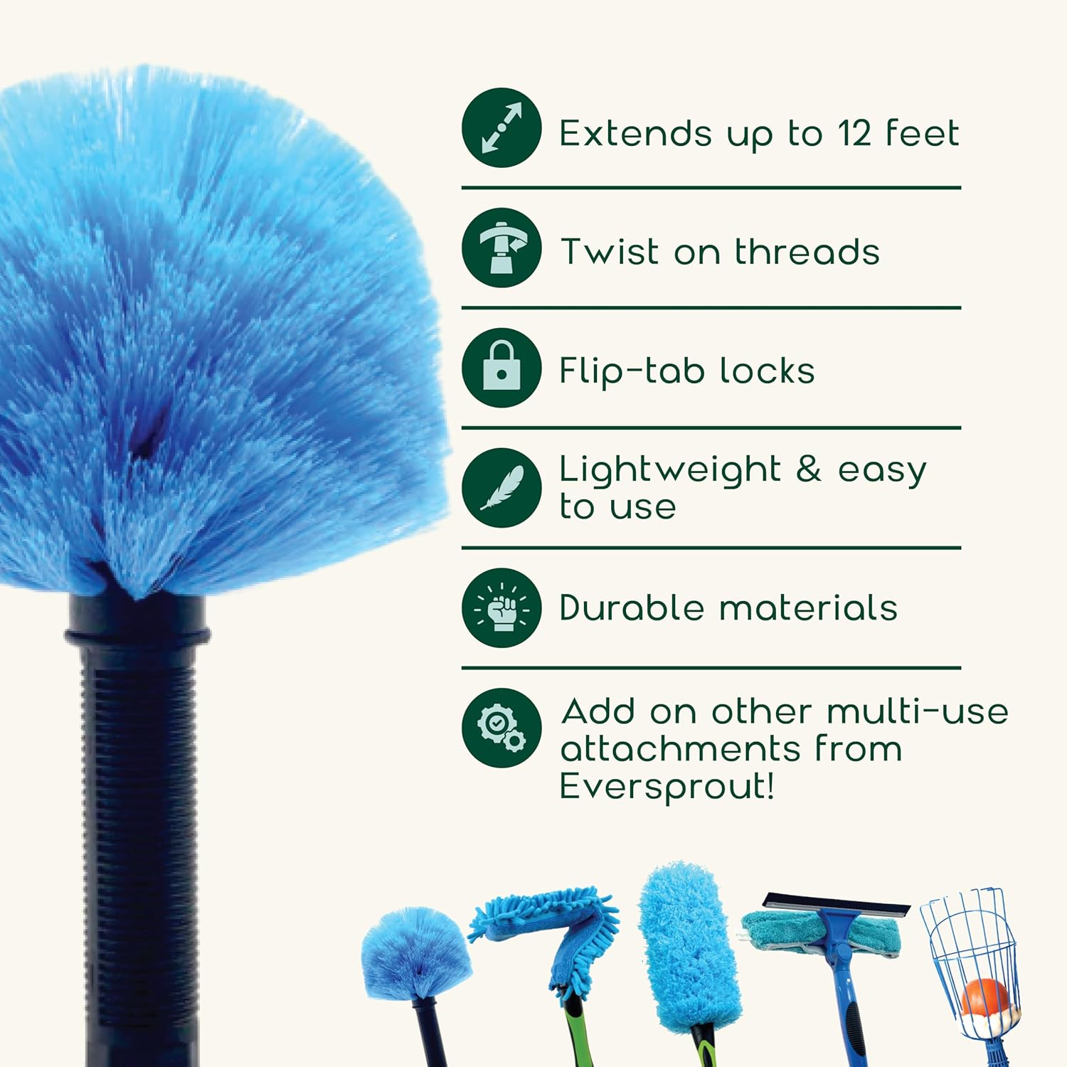 5-To-12Ft Telescoping Durable Duster with Extension Pole – Lightweight 3 Stage Cobweb Duster – Extendable to 20Ft Reach for Cleaning High Ceilings and Spider Webs