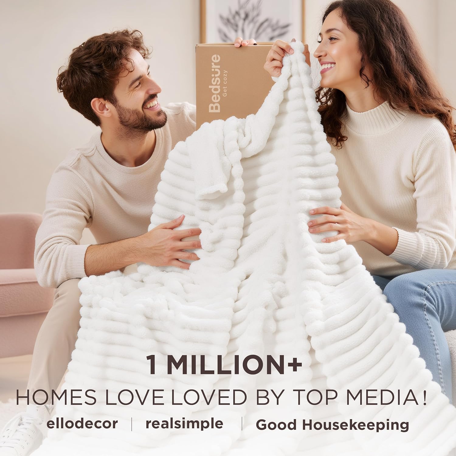 Gentlesoft White Throw Blanket for Couch - Cozy Soft Blankets for Women, Cute Small Fleece Throws for Girls, House Bedroom Decor Aesthetic Gift for Women, off White, 50X70 Inches