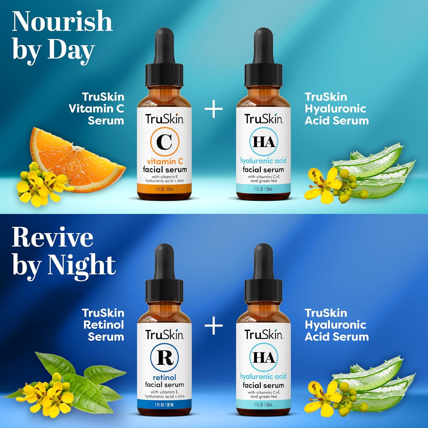 Face Serum Trio – Hyaluronic Acid, Vitamin C & Retinol Serum for Face – anti Aging Skin Care Set for Women – Skincare for Bright, Smooth, Hydrated & Firmer-Looking Skin, 1 Fl Oz, 3 Bottles