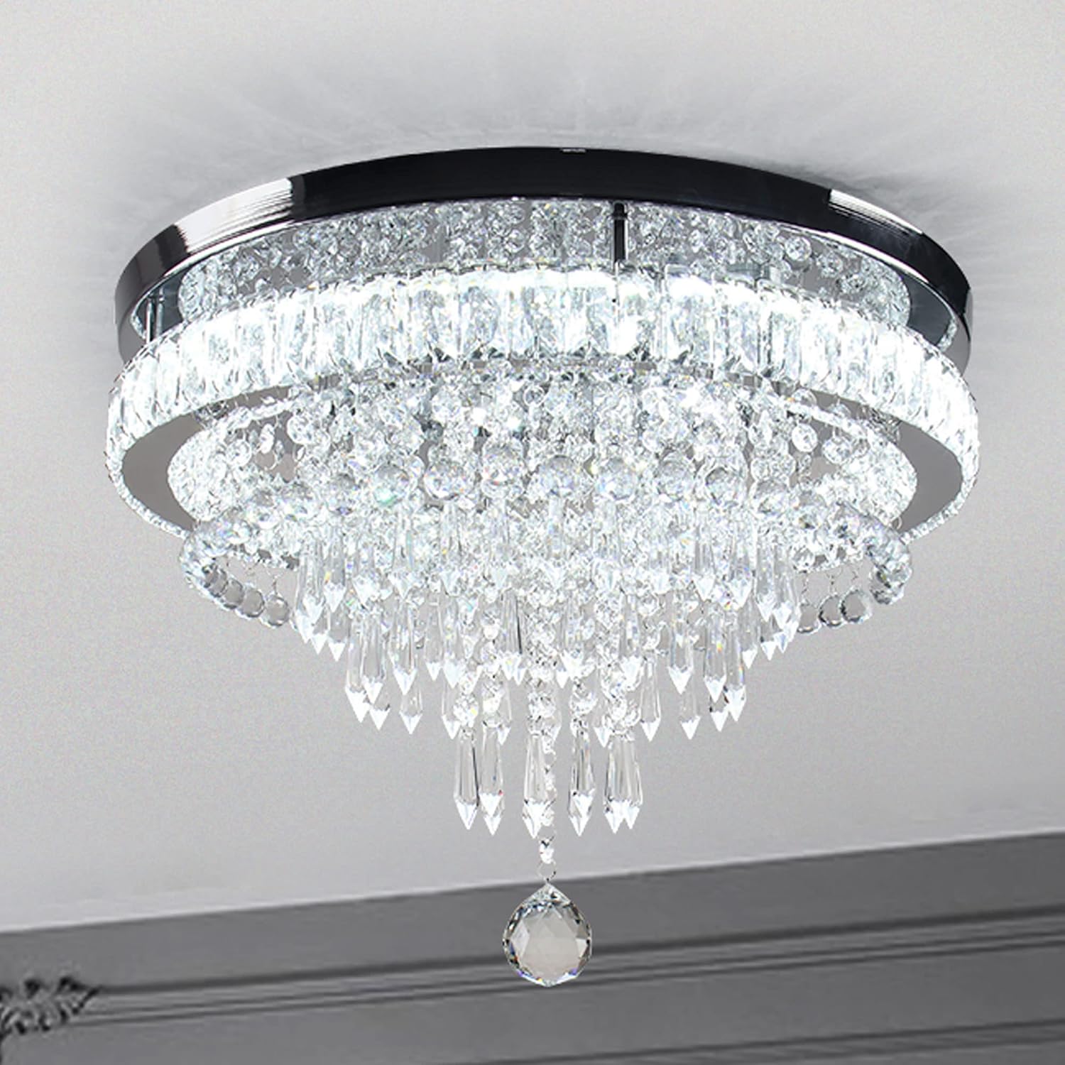 19.7" Crystal Chandeliers Crystal Ceiling Light Fixtures Modern Flush Mount Light LED Chandelier Lamp for Living Room Bedroom Dining Room 6500K Cool White