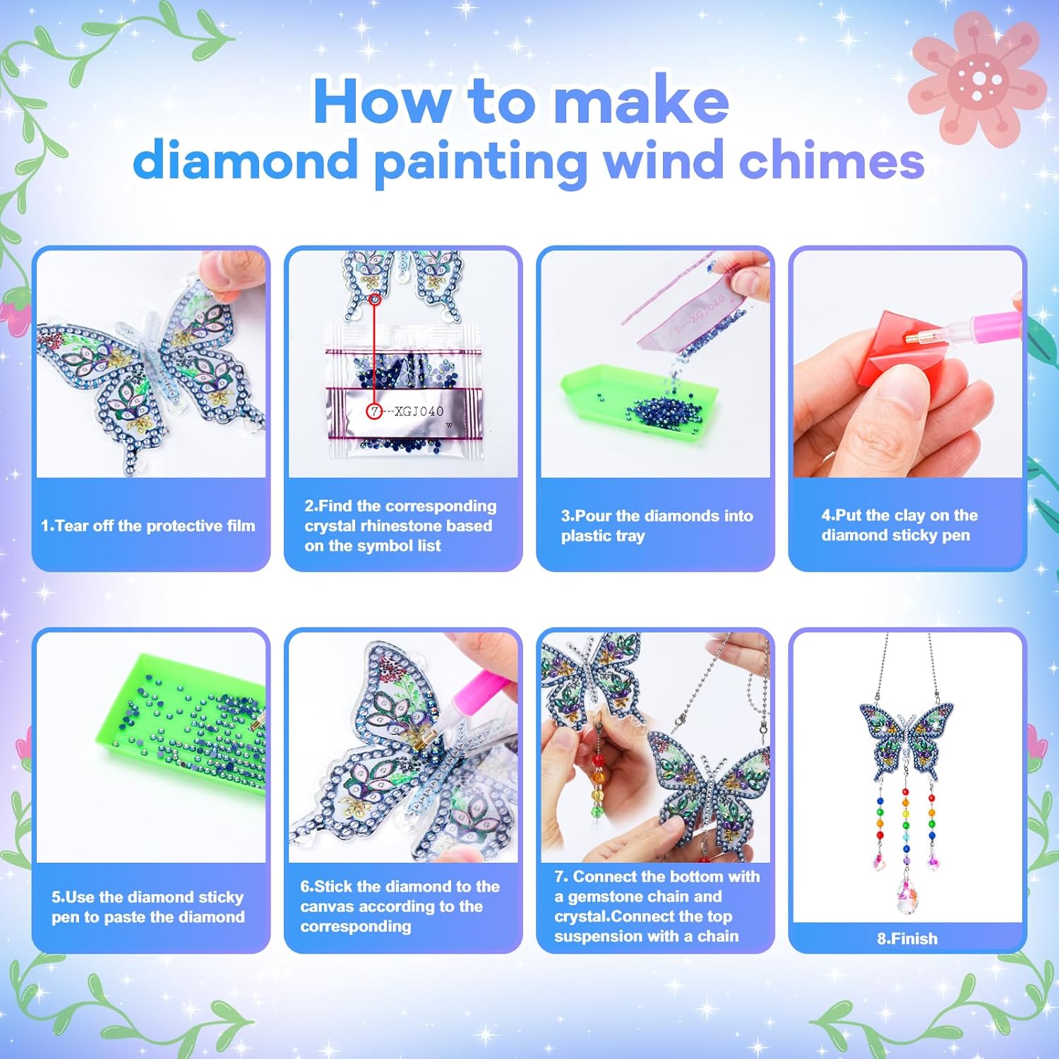 Diamond Art Kits for Kids Ages 6-12: Birthday Gifts for 7 8 9 10 Year Old Girls Teens Creative Arts & Crafts for Girls Boys DIY Wind Chime & Suncatcher Craft Kit Crystal Window Garden Decor Kit