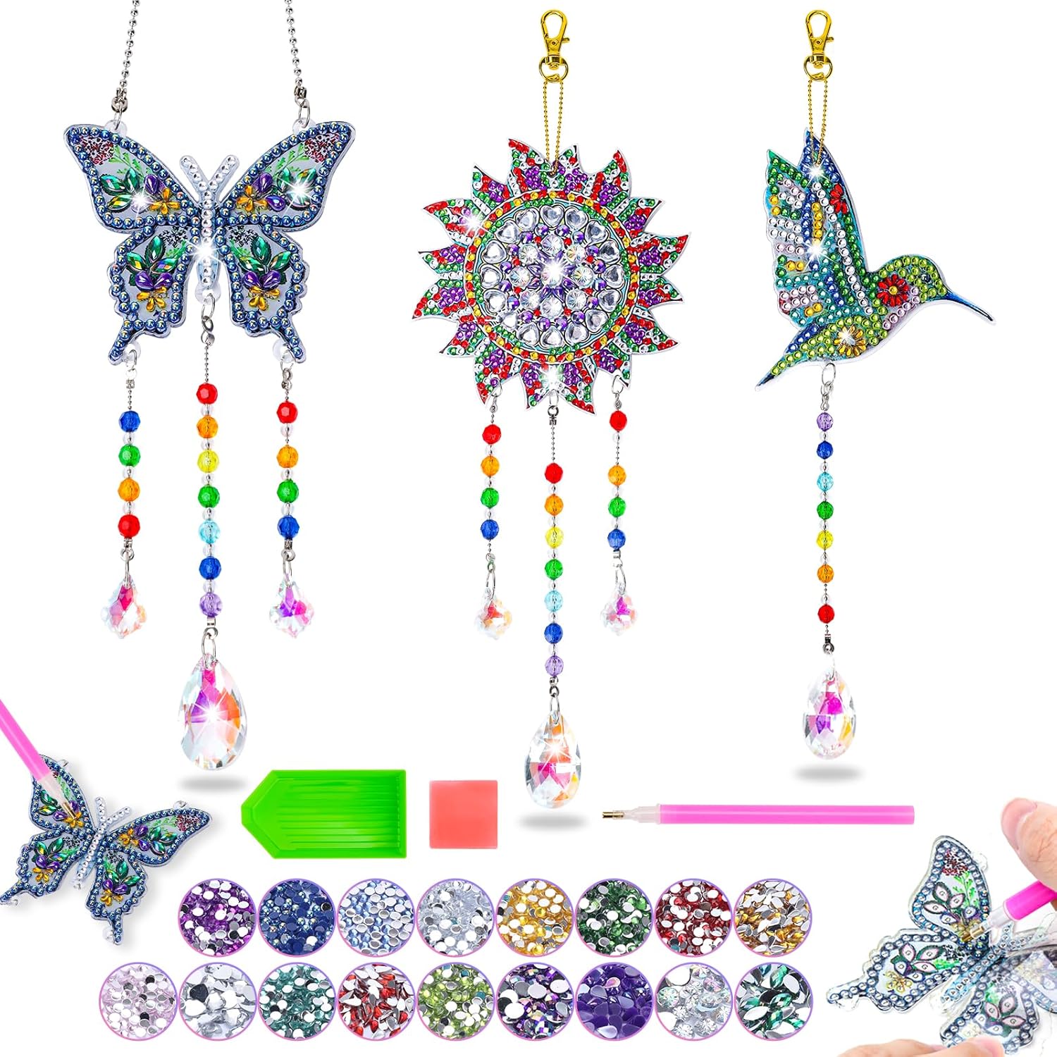 Diamond Art Kits for Kids Ages 6-12: Birthday Gifts for 7 8 9 10 Year Old Girls Teens Creative Arts & Crafts for Girls Boys DIY Wind Chime & Suncatcher Craft Kit Crystal Window Garden Decor Kit