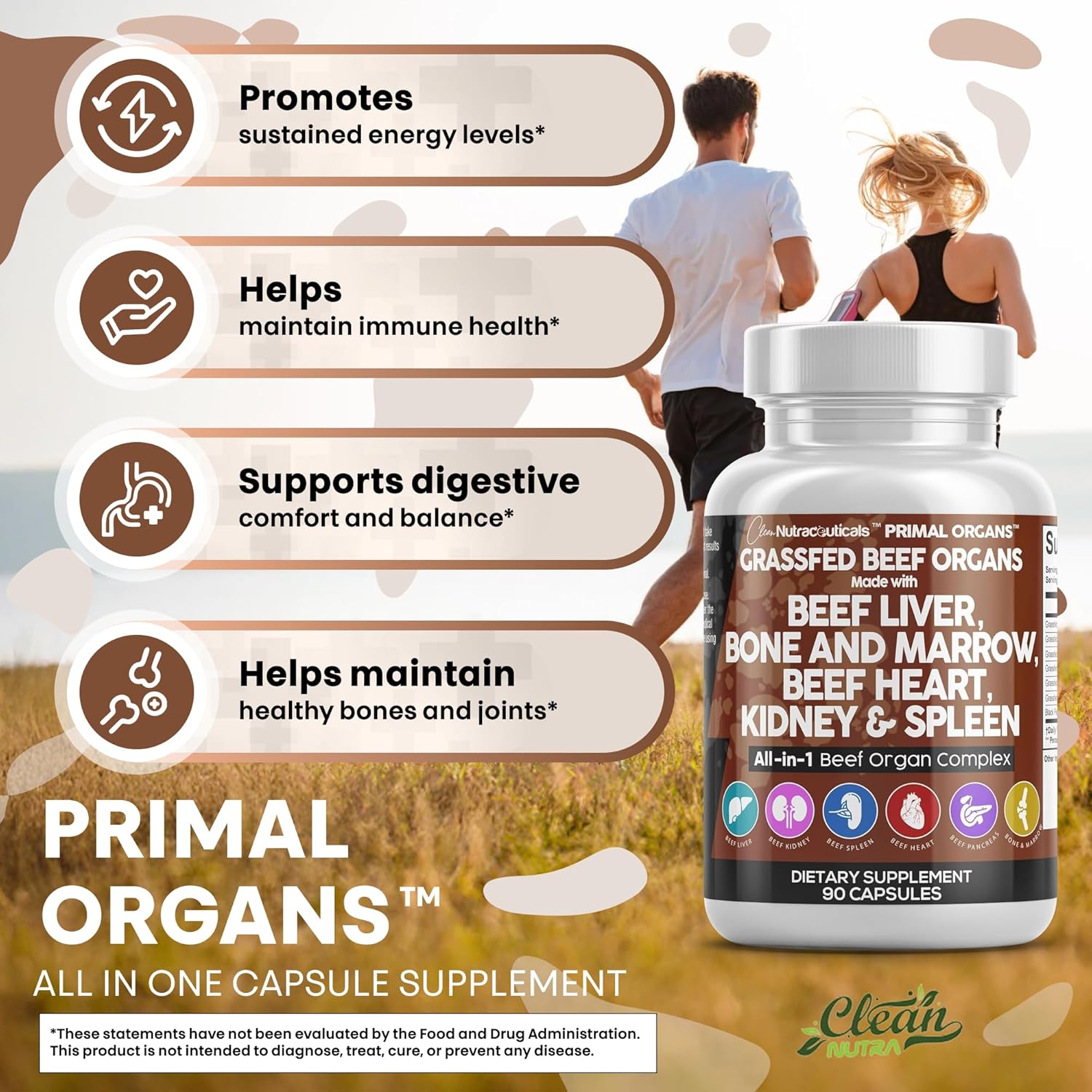 Grass Fed Beef Liver Capsules - Premium Quality Supplement Packed with Desiccated, Beef Heart, Spleen, Pancreas plus Bone & Marrow Dao Enzyme Pills