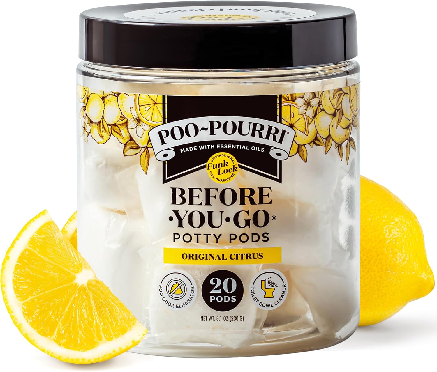 Before-You-Go 2-In-1 Toilet Potty Pods, Original Citrus, 20 Ct, Bathroom Odor Deodorizer and Toilet Cleaner with Essential Oils, Lemon, Bergamot and Lemongrass Scent