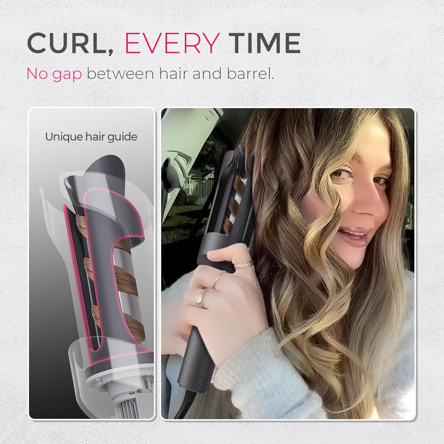 Automatic Rotating Curling Iron -  CURLPRO Beach Waves Curling Wand, Portable Hair Curler, 500 Million Ionic, Dual Voltage & Lightweight for Travel, Ceramic Coating, 1 Inch, Metallic Gray