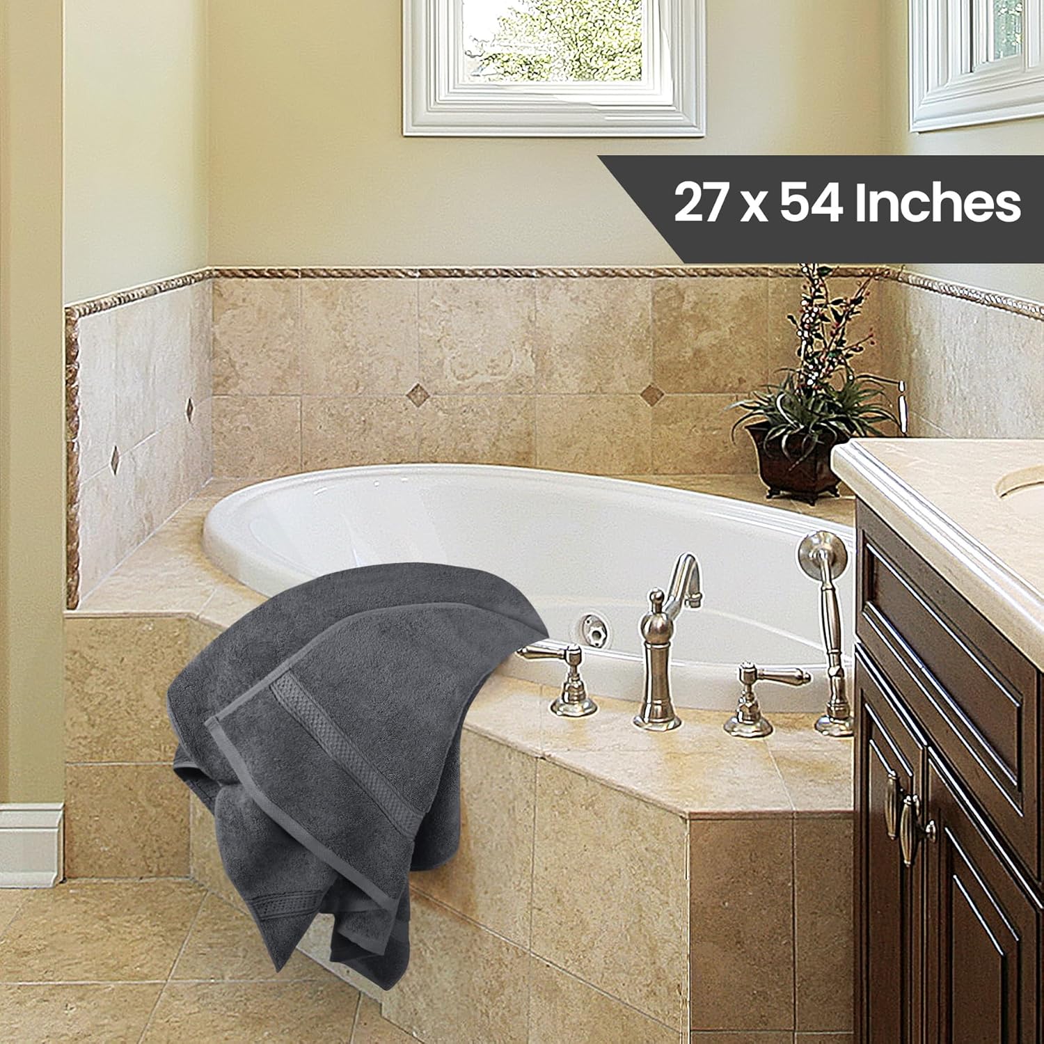 4 Pack Premium Bath Towels Set, 27 by 54 Inches, 100% Ring Spun Cotton 600GSM, Lightweight and Highly Absorbent Quick Drying Towels, Perfect for Daily Use, Grey