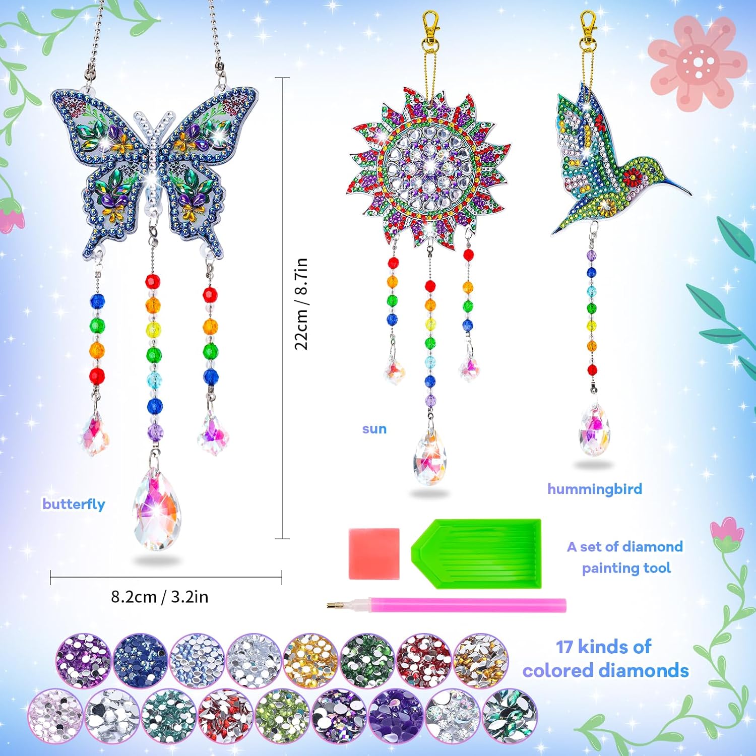 Diamond Art Kits for Kids Ages 6-12: Birthday Gifts for 7 8 9 10 Year Old Girls Teens Creative Arts & Crafts for Girls Boys DIY Wind Chime & Suncatcher Craft Kit Crystal Window Garden Decor Kit