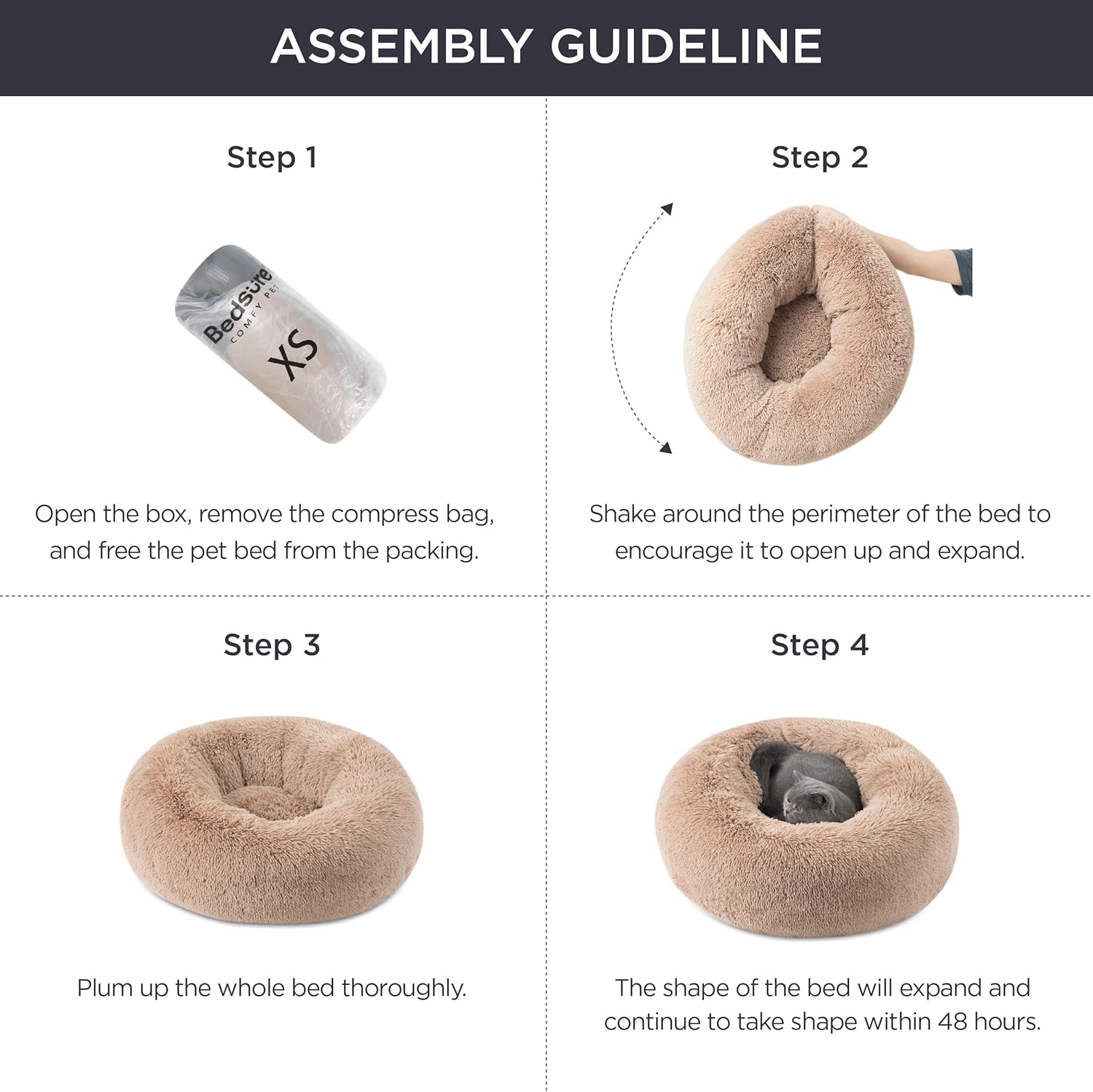 Calming Dog Bed for Medium Dogs - Donut Washable Medium Pet Bed, 30 Inches Anti-Slip round Fluffy Plush Faux Fur Cat Bed, Fits up to 45 Lbs Pets, Dark Grey