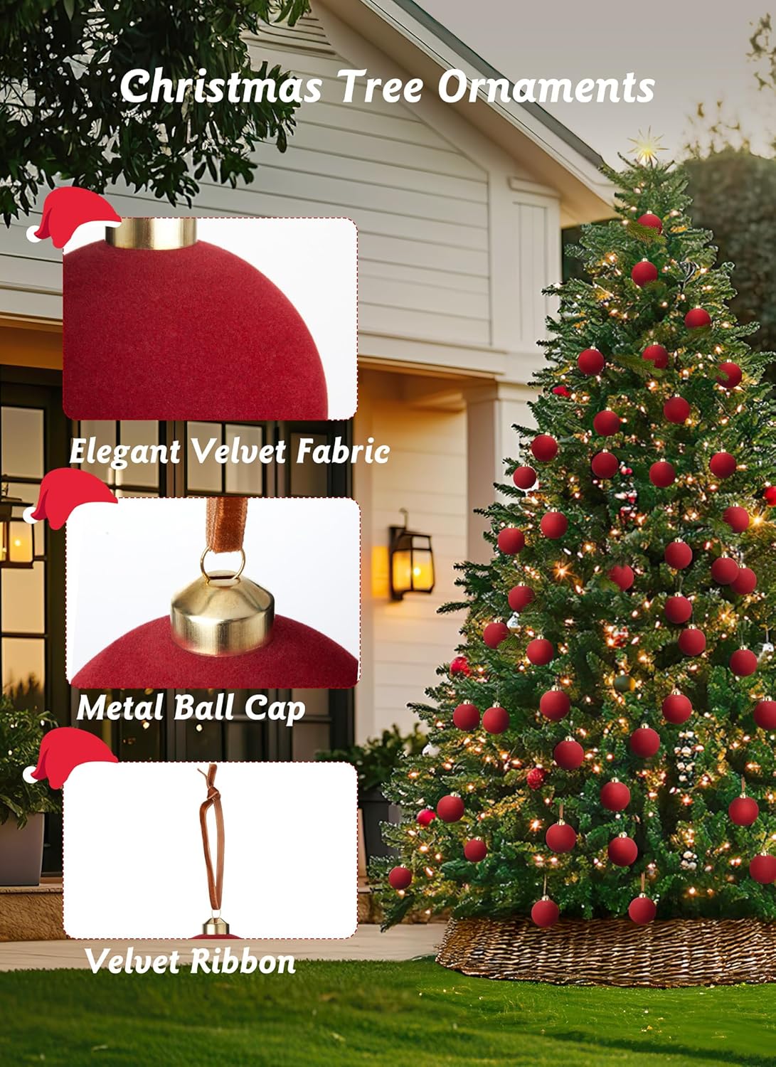 15 Pcs Red Velvet Christmas Balls, 3.15 Inch Velvet Ornaments for Christmas Tree, Christma Tree Flocked Ornaments Balls for Family Holiday Wedding Party Xmas Hanging Decoration