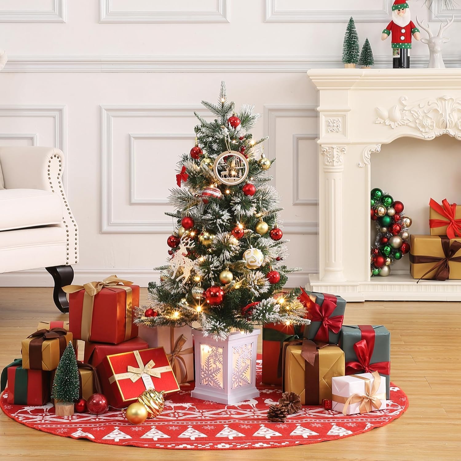 3 Ft Pre-Lit Christmas Tree, Artificial Christmas Trees with Lighting, Xmas Trees with 78 Led Lights, Christmas Decoration for Home, Office, Easy Assembly