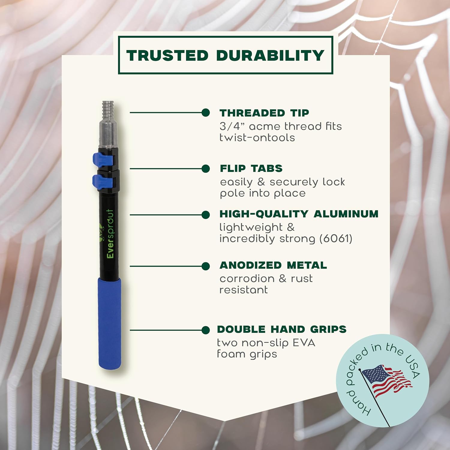 5-To-12Ft Telescoping Durable Duster with Extension Pole – Lightweight 3 Stage Cobweb Duster – Extendable to 20Ft Reach for Cleaning High Ceilings and Spider Webs