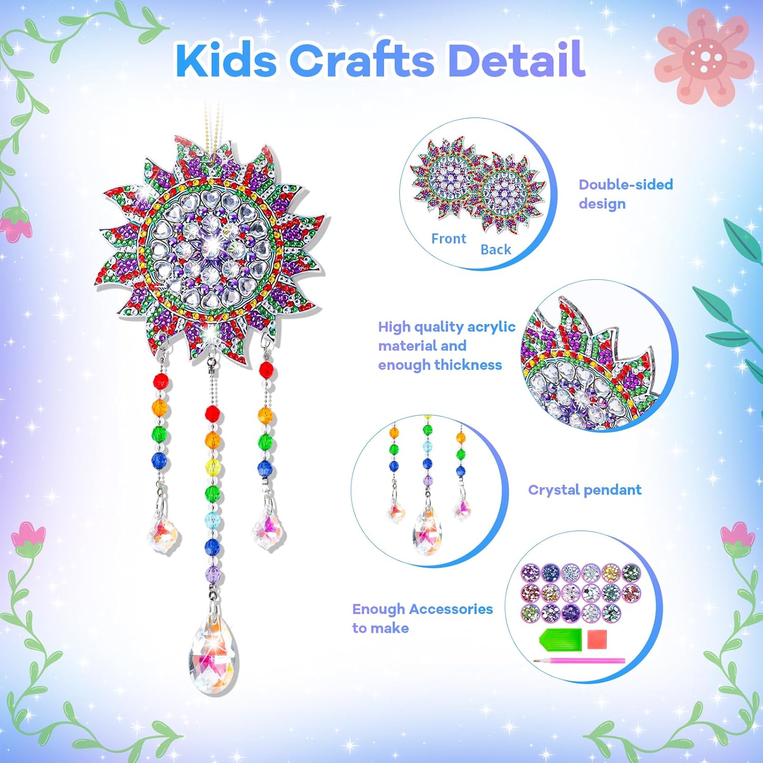 Diamond Art Kits for Kids Ages 6-12: Birthday Gifts for 7 8 9 10 Year Old Girls Teens Creative Arts & Crafts for Girls Boys DIY Wind Chime & Suncatcher Craft Kit Crystal Window Garden Decor Kit
