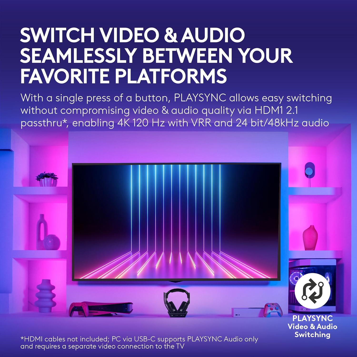 Astro A50 X Omni-Platform Wireless Gaming Headset + Base Station for PS5, Xbox, PC: PLAYSYNC Video & Audio Switcher, HDMI 2.1 4K 120Hz VRR, <24 Bit/48 Khz, 24Hr Battery, 2.4Ghz & BT - Black
