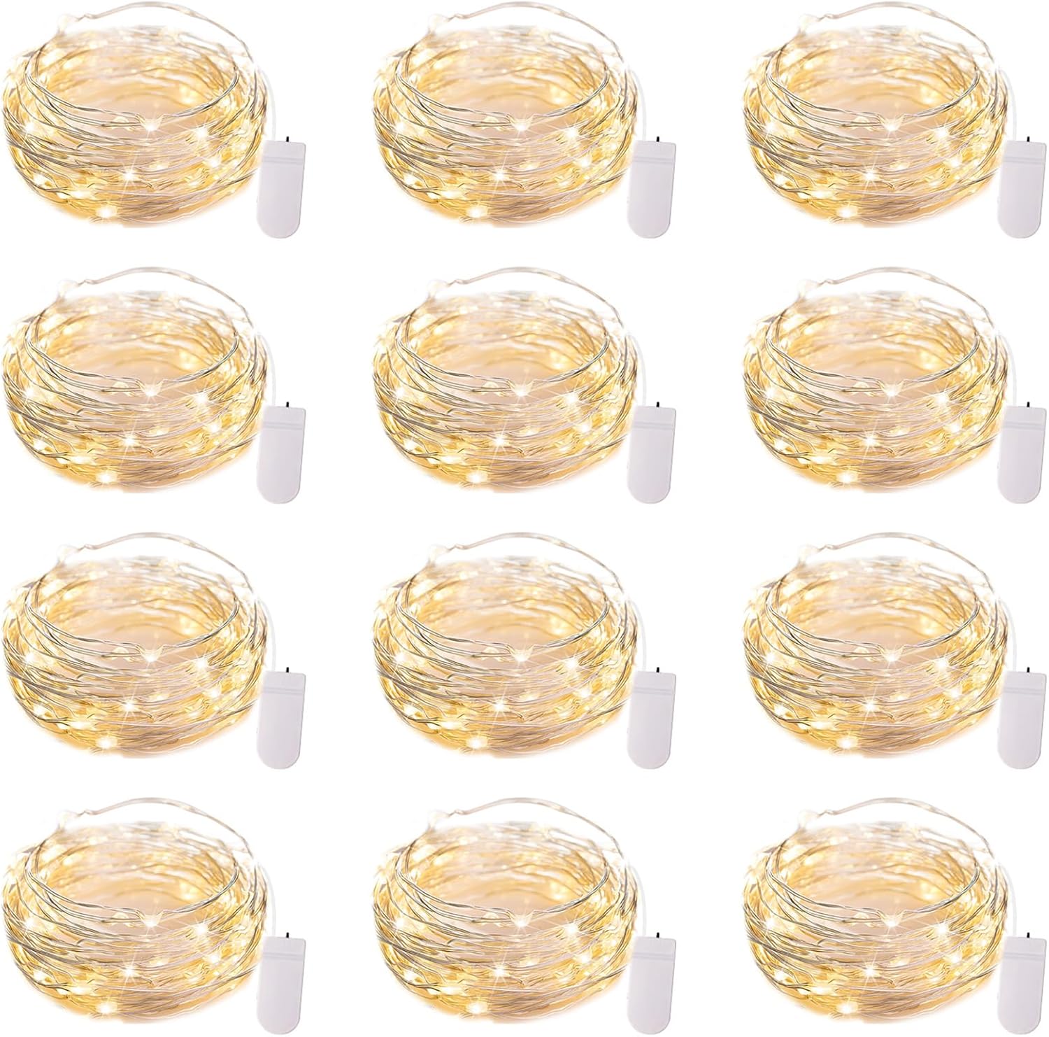 12 Pack LED Fairy Lights Battery Operated String Lights - 7Ft 20LED Waterproof Silver Wire Firefly Starry Moon Lights for DIY Crafts Wedding Table Centerpieces Party Bedroom Christmas