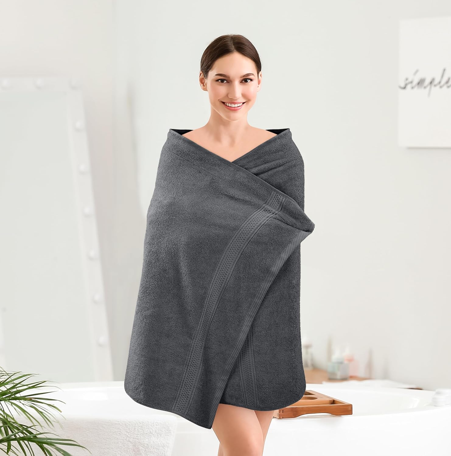 4 Pack Premium Bath Towels Set, 27 by 54 Inches, 100% Ring Spun Cotton 600GSM, Lightweight and Highly Absorbent Quick Drying Towels, Perfect for Daily Use, Grey