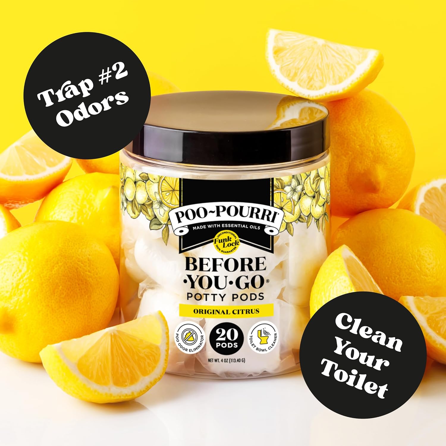 Before-You-Go 2-In-1 Toilet Potty Pods, Original Citrus, 20 Ct, Bathroom Odor Deodorizer and Toilet Cleaner with Essential Oils, Lemon, Bergamot and Lemongrass Scent