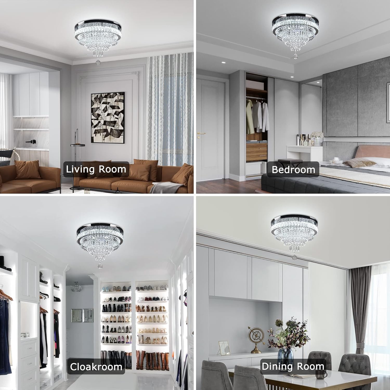 19.7" Crystal Chandeliers Crystal Ceiling Light Fixtures Modern Flush Mount Light LED Chandelier Lamp for Living Room Bedroom Dining Room 6500K Cool White