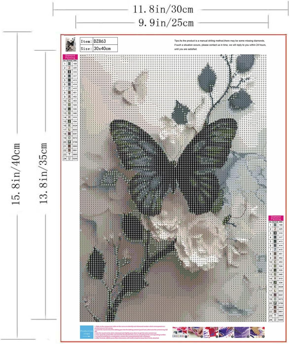 Butterfly Flower Diamond Art Kits for Adults,5D Full round Drill Diamond Painting Kits for Beginners,Diy Diamond Dots Paintings Picture Arts Craft for Adults,Home Wall Decor 12 X 16Inch