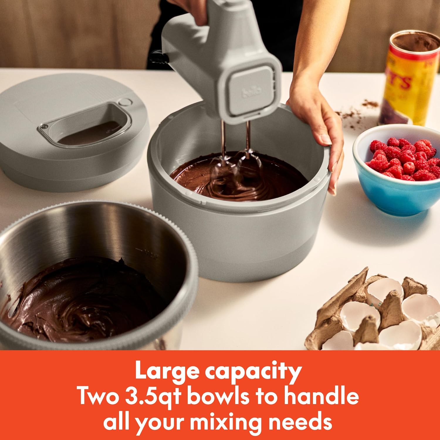 3.5 Qt Hand & Stand Mixer, 2 in 1 Electric Mixer with Bowl, Dough Hook, Whisk & Egg Beater, Multifunctional Handheld Blender & Mixer for Baking, 200 Watt, Oatmilk