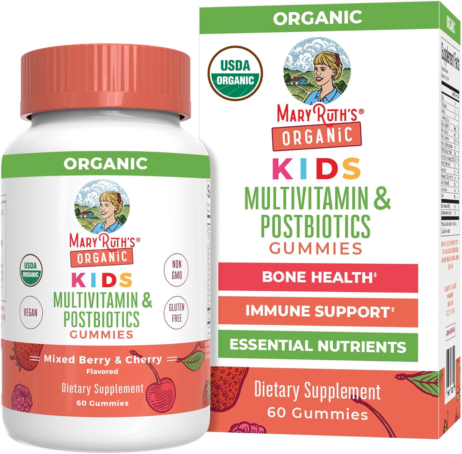 Kids Vitamins | USDA Organic | Multivitamin Gummies + Postbiotics for Ages 4+ | Lactobacillus Rhamnosus | Vegan | Non-Gmo | 60 Count