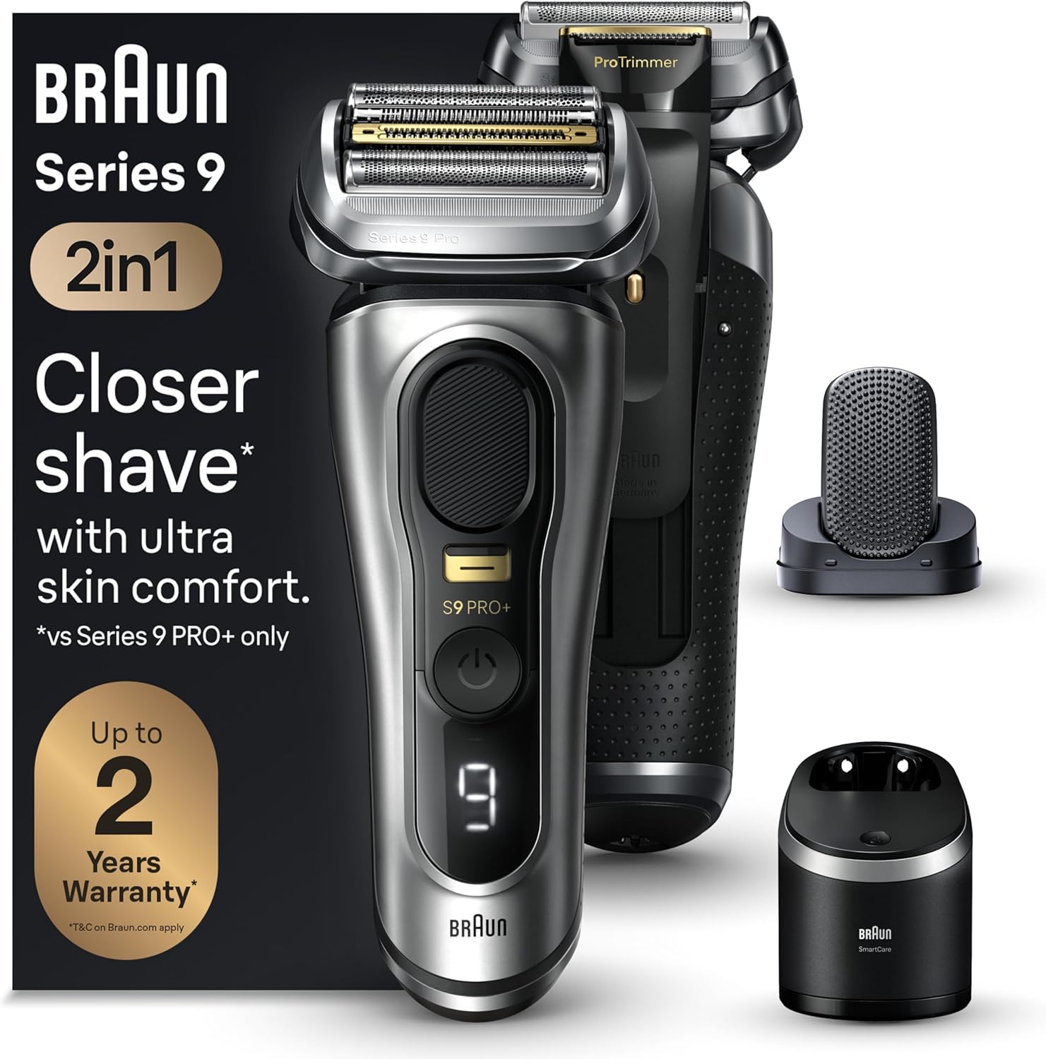 Series 9 PRO+ Electric Razor for Men, 5 Pro Shaving Elements and Shave-Preparing Procomfort Head for Closeness & Skin Comfort, 6In1 Smartcare Center, Wet or Dry Use, Charging Stand, 9597Cc