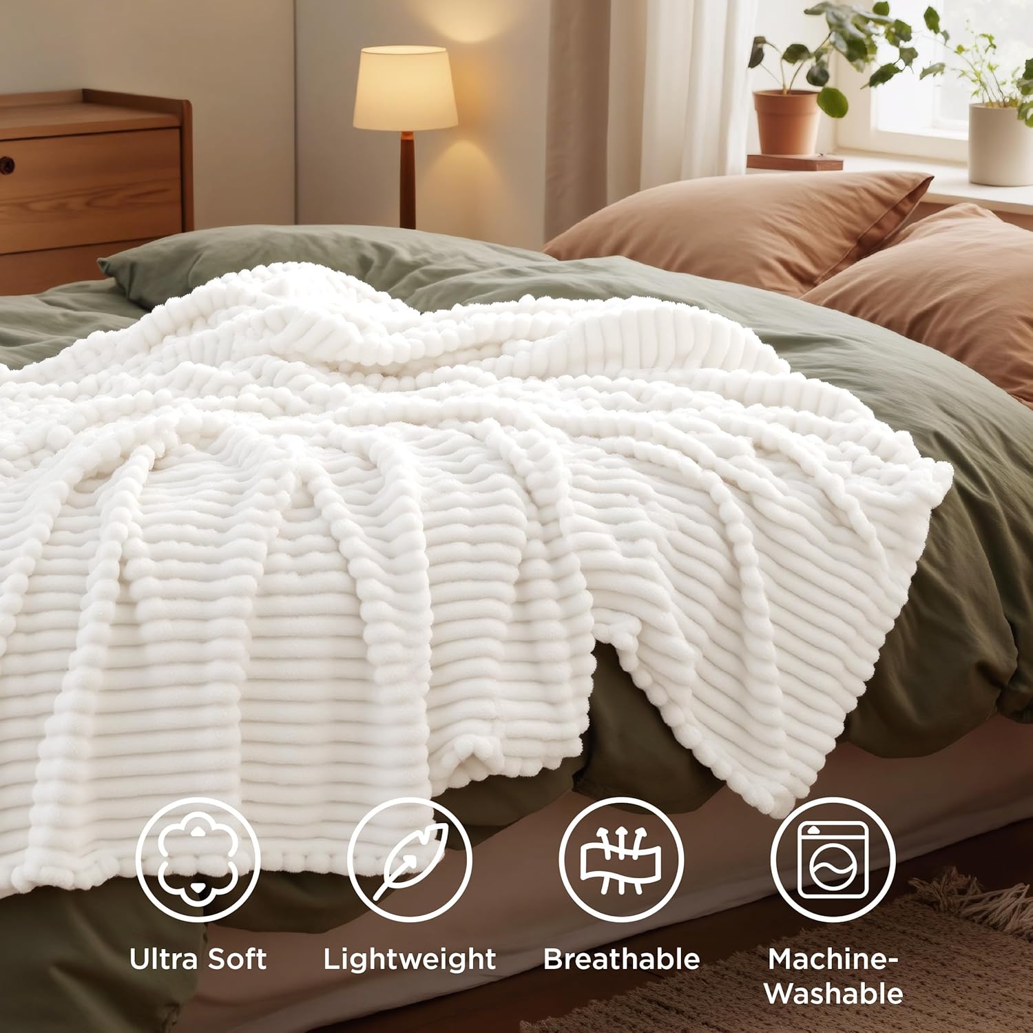 Gentlesoft White Throw Blanket for Couch - Cozy Soft Blankets for Women, Cute Small Fleece Throws for Girls, House Bedroom Decor Aesthetic Gift for Women, off White, 50X70 Inches