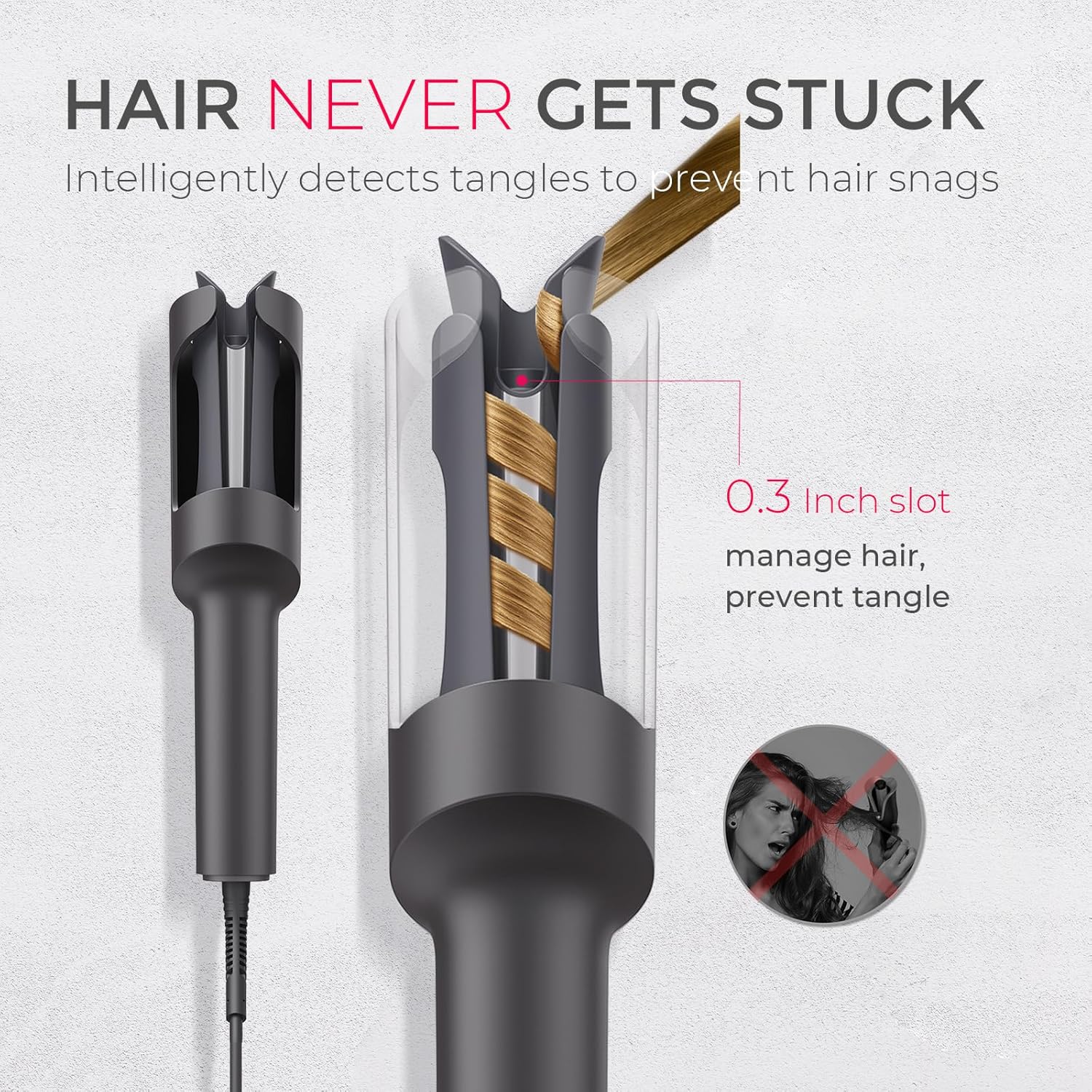 Automatic Rotating Curling Iron -  CURLPRO Beach Waves Curling Wand, Portable Hair Curler, 500 Million Ionic, Dual Voltage & Lightweight for Travel, Ceramic Coating, 1 Inch, Metallic Gray