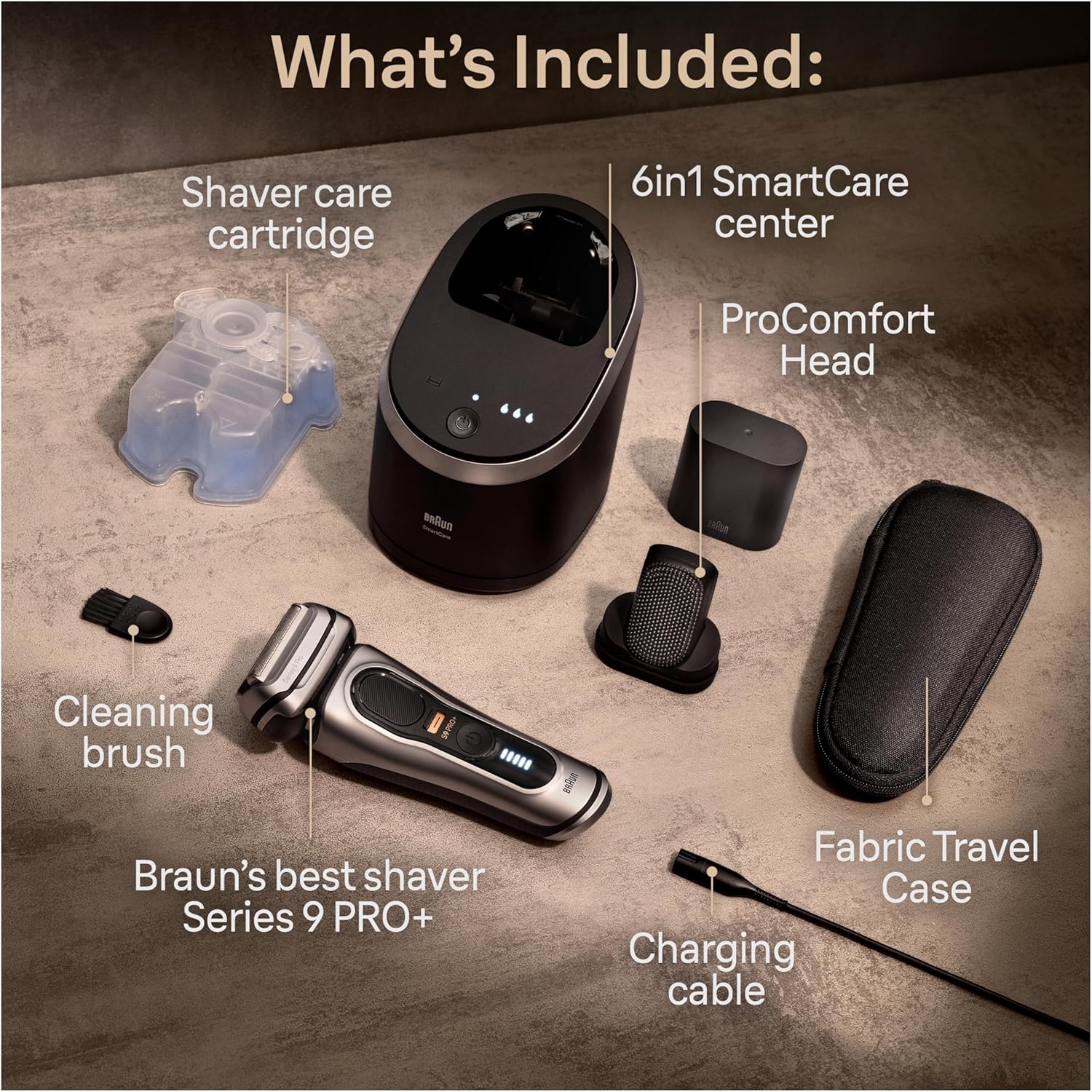 Series 9 PRO+ Electric Razor for Men, 5 Pro Shaving Elements and Shave-Preparing Procomfort Head for Closeness & Skin Comfort, 6In1 Smartcare Center, Wet or Dry Use, Charging Stand, 9597Cc