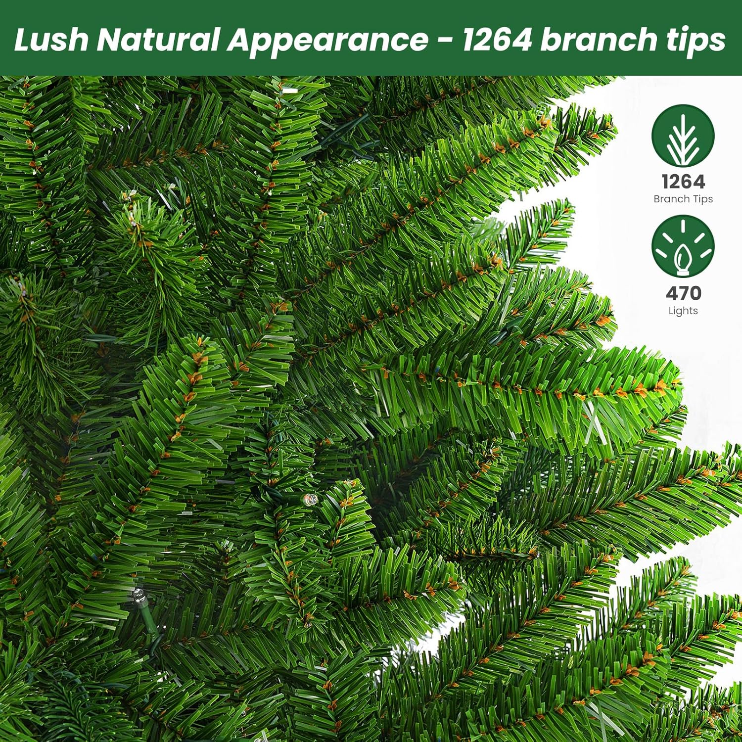 7.5Ft Prelit Artificial Classic Spruce Christmas Tree with Remote Control,470 Warm White & Multi-Color LED RGB Lights, 1264 Branch Tips,7.5 FT Perfect Choice for Home Xmas Decoration,Green