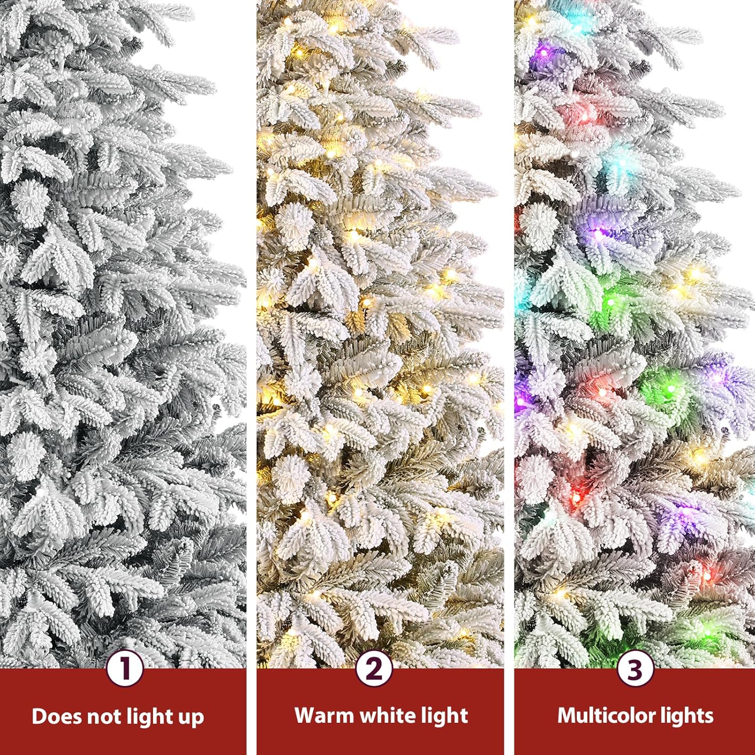 7.5Ft Flocked Cedar Christmas Tree Prelit with Remote Control, RGB & Warm White Lights, Modern Luxury Design with Full Flocked Snowy Branches for Home, Office, Party Decor, 7.5 FT