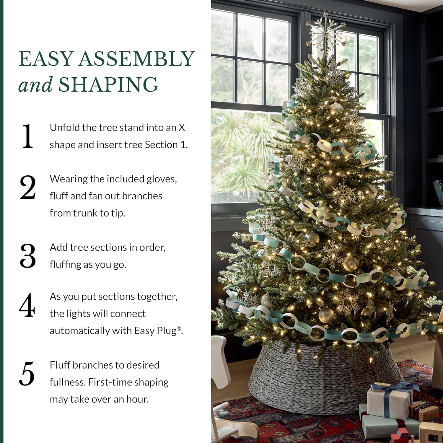 7.5Ft Pre-Lit Classic Blue Spruce - Artificial Christmas Tree with 1000 Clear Incandescent Lights, Easy Plug Technology, Premium Stand & Storage Bag for Indoor Holiday Decorating