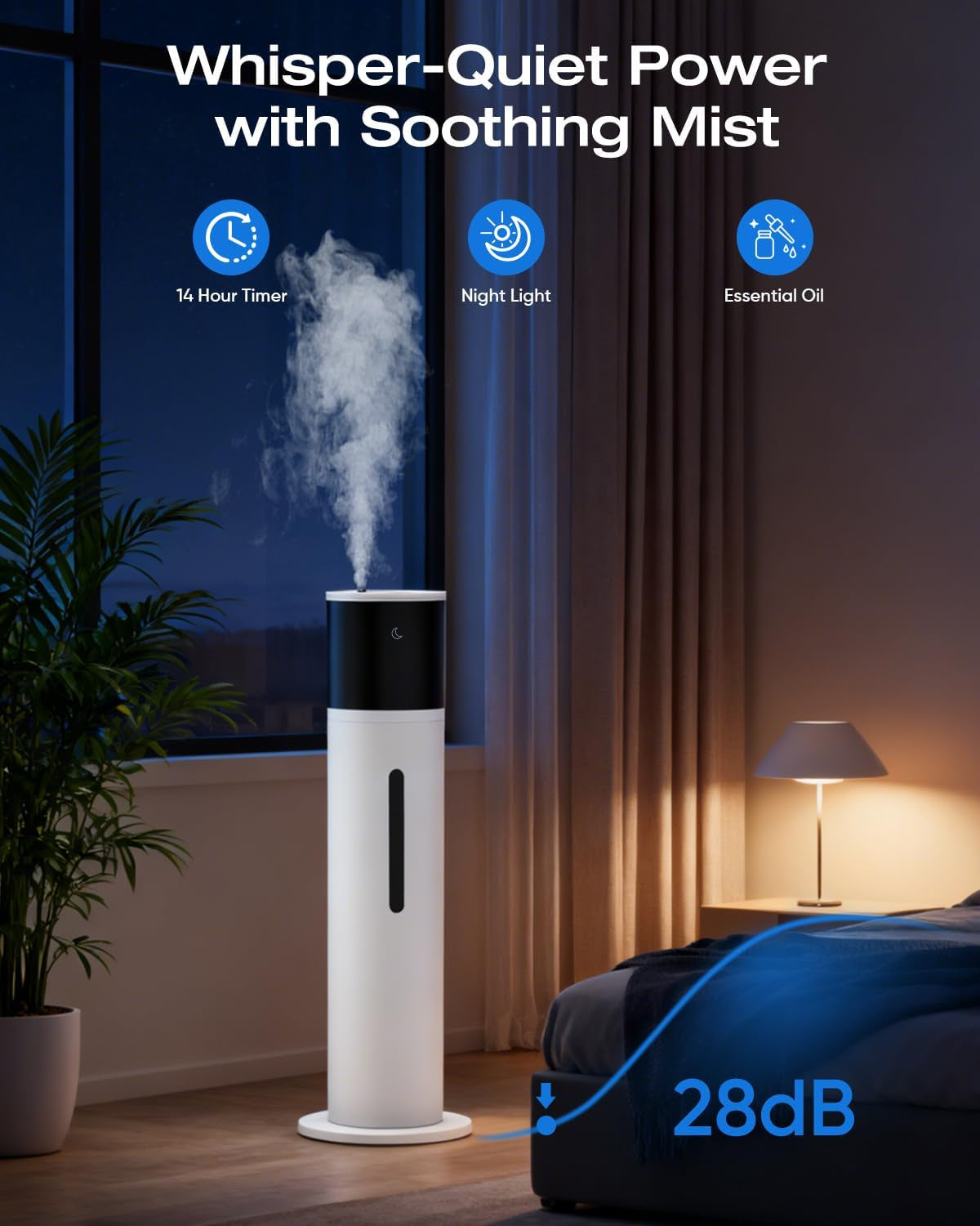 13L Humidifier Large Room, 100H Runtime 28 Db Quiet Cool Mist Air Humidifier for Bedroom, Baby Nursery, Living Room