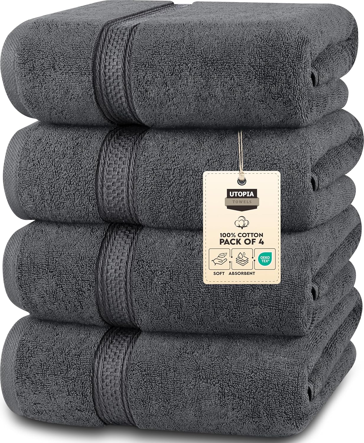 4 Pack Premium Bath Towels Set, 27 by 54 Inches, 100% Ring Spun Cotton 600GSM, Lightweight and Highly Absorbent Quick Drying Towels, Perfect for Daily Use, Grey