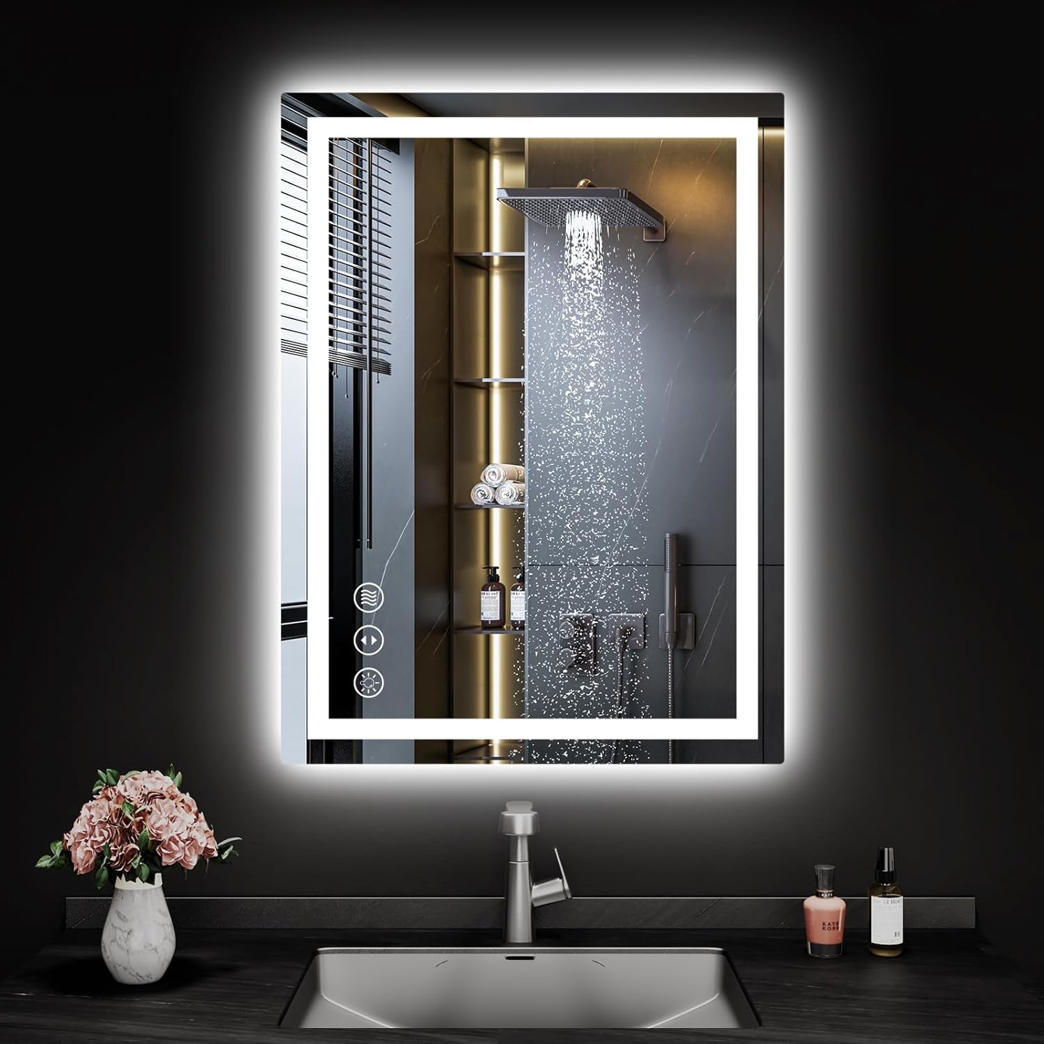 LED Bathroom Mirror with Lights, 24X32 Anti-Fog Wall-Mounted Vanity Mirror with Front and Backlight,Dimmable Bathroom Memory Function Tempered Glass Mirror ETL Listed