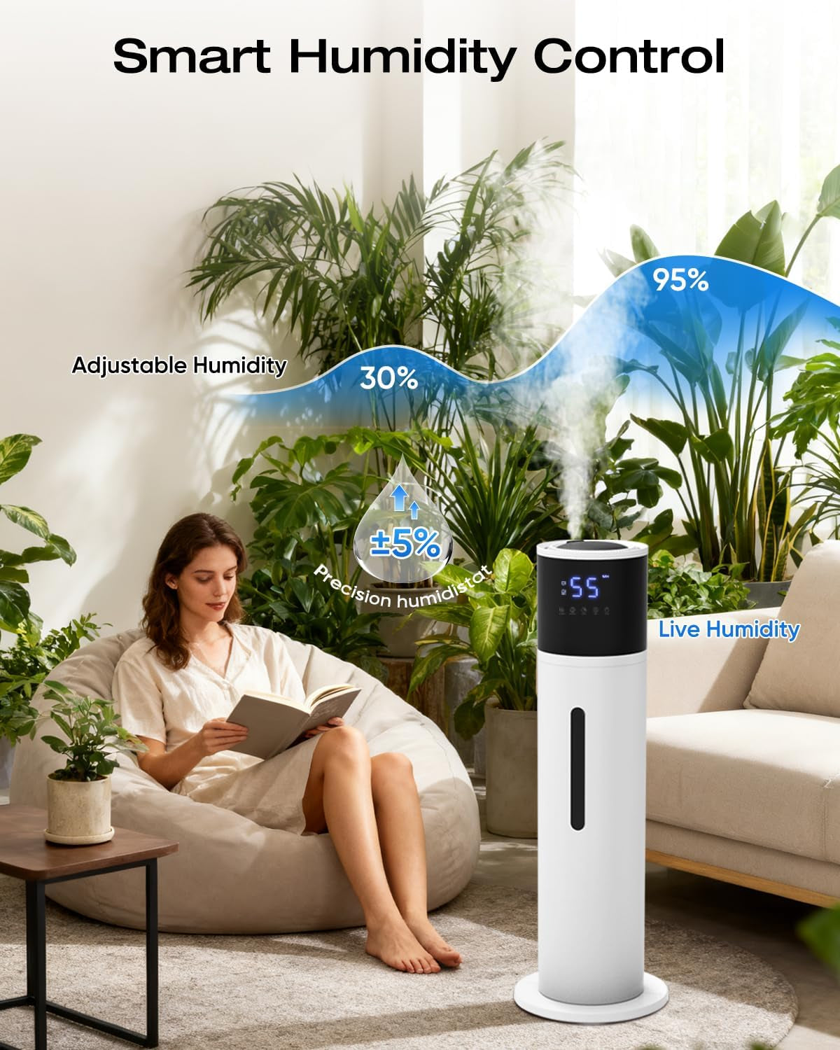 13L Humidifier Large Room, 100H Runtime 28 Db Quiet Cool Mist Air Humidifier for Bedroom, Baby Nursery, Living Room